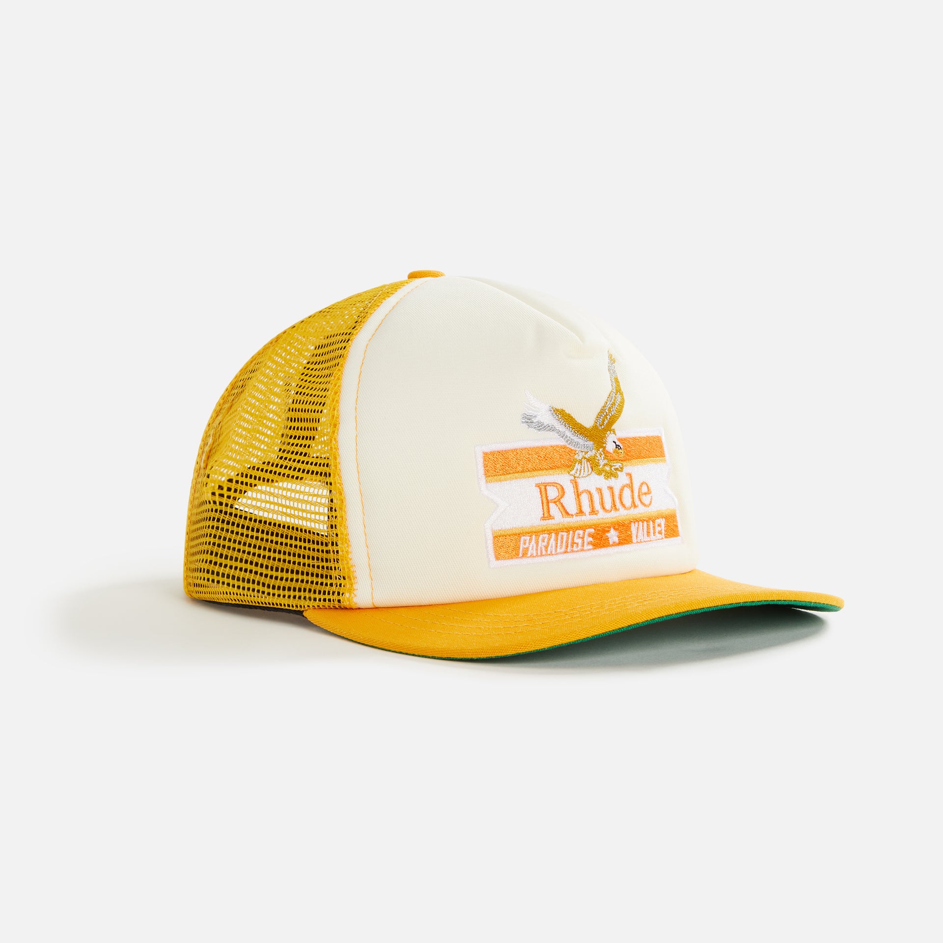 Rhude Paradise Valley Twill Trucker Hat - Mustard / Vintage White