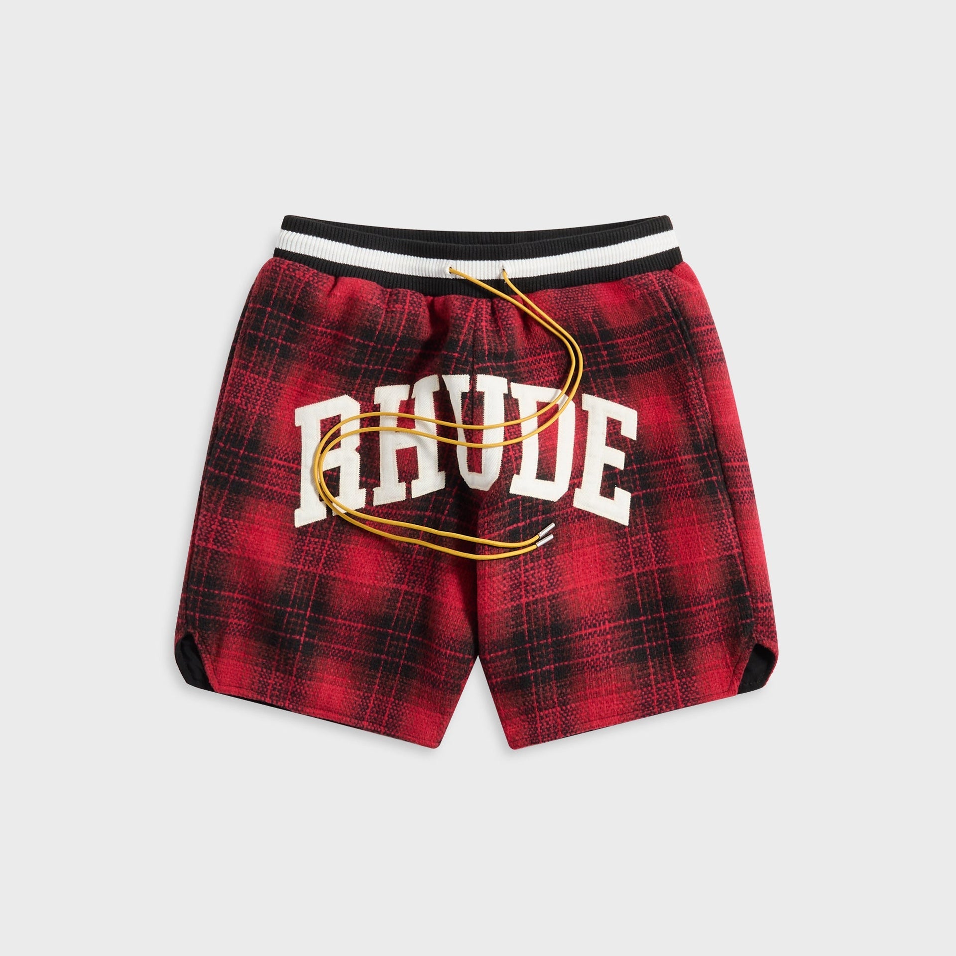 Rhude Flannel Collegiate Court Logo Short in Red / Black