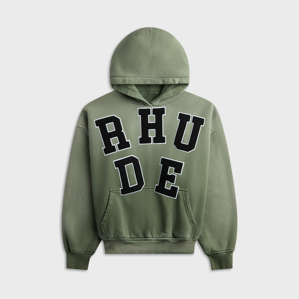 Rhude Chenille Patch Logo Hoodie - Washed Olive / Black