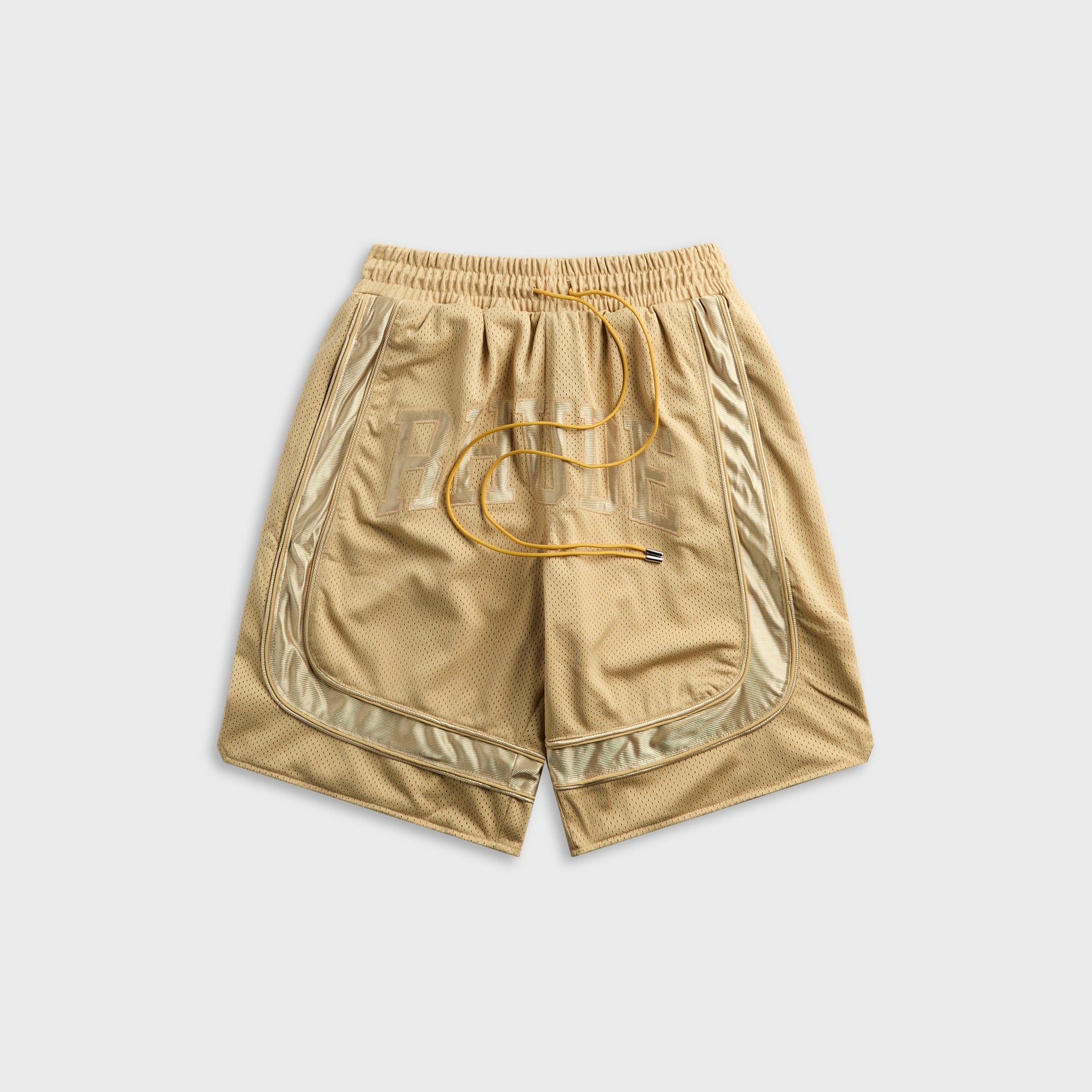 Rhude Baggy Collegiate Logo Short - Tan / Gold