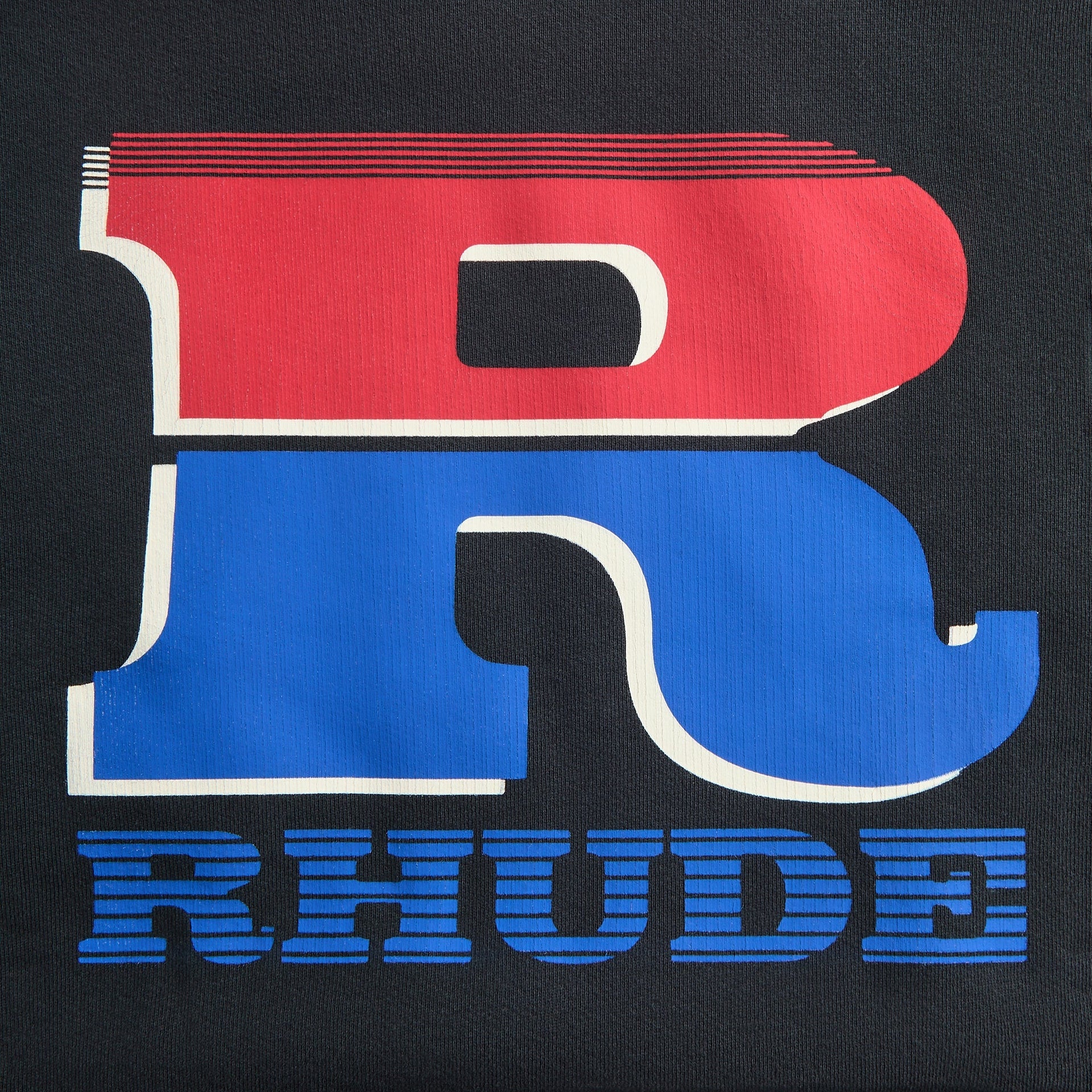 Rhude Split Petrol Logo Hoodie - Vintage Black / Red / Blue