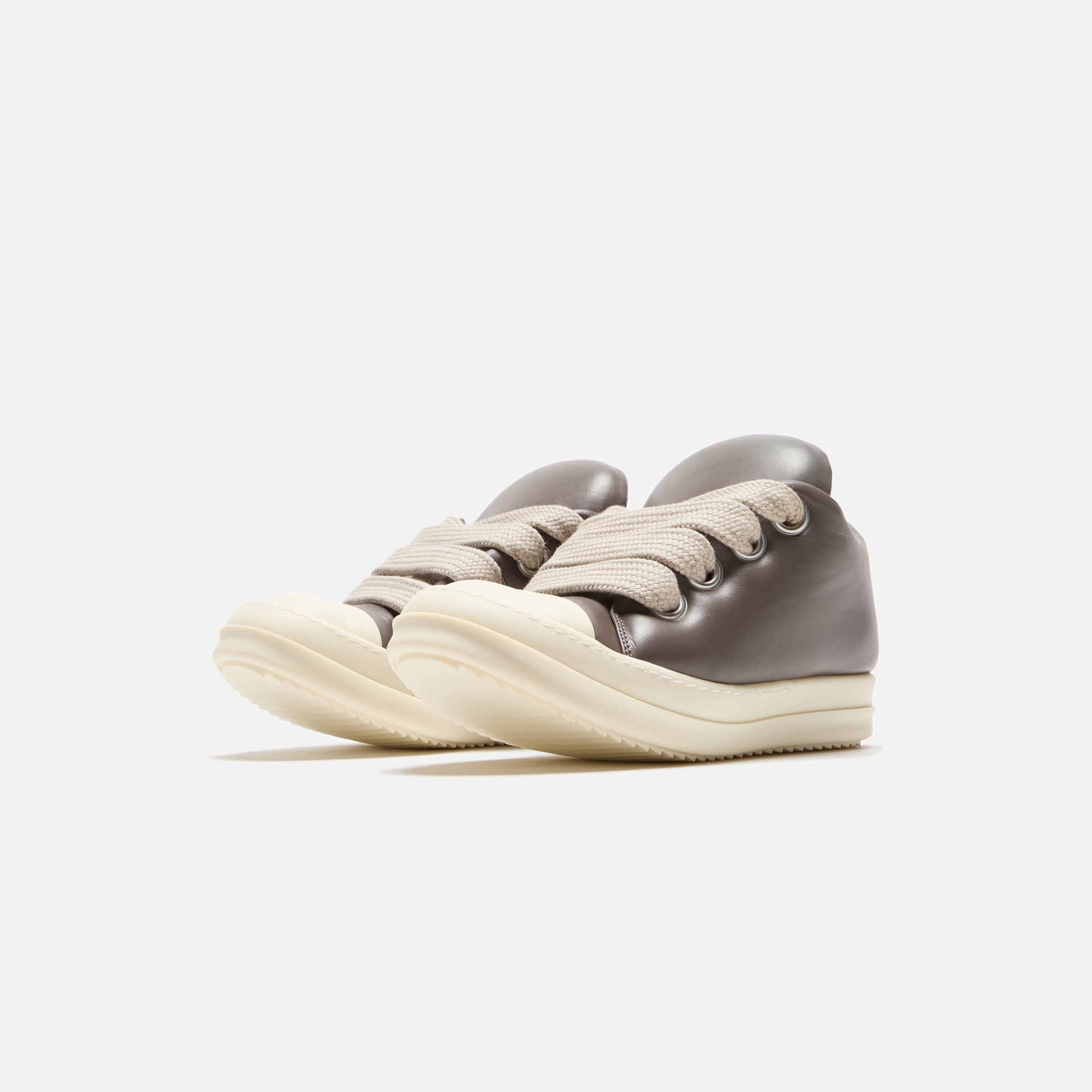 Rick Owens Scarpe in Pelle Jumbo Laced Padded Low Sneakers - Dark Dust / Milk