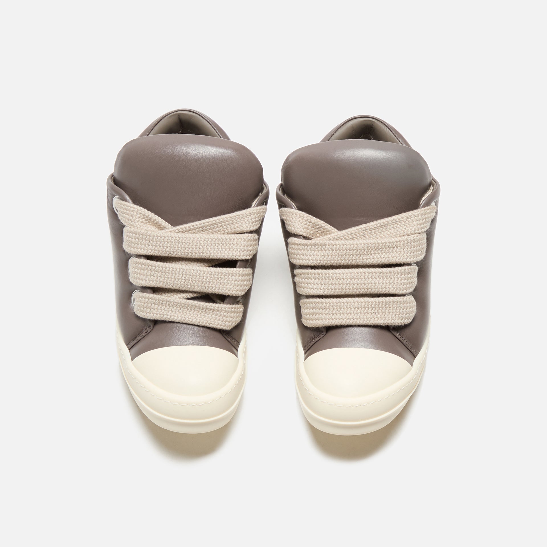 Rick Owens Scarpe in Pelle Jumbo Laced Padded Low Sneakers - Dark Dust / Milk