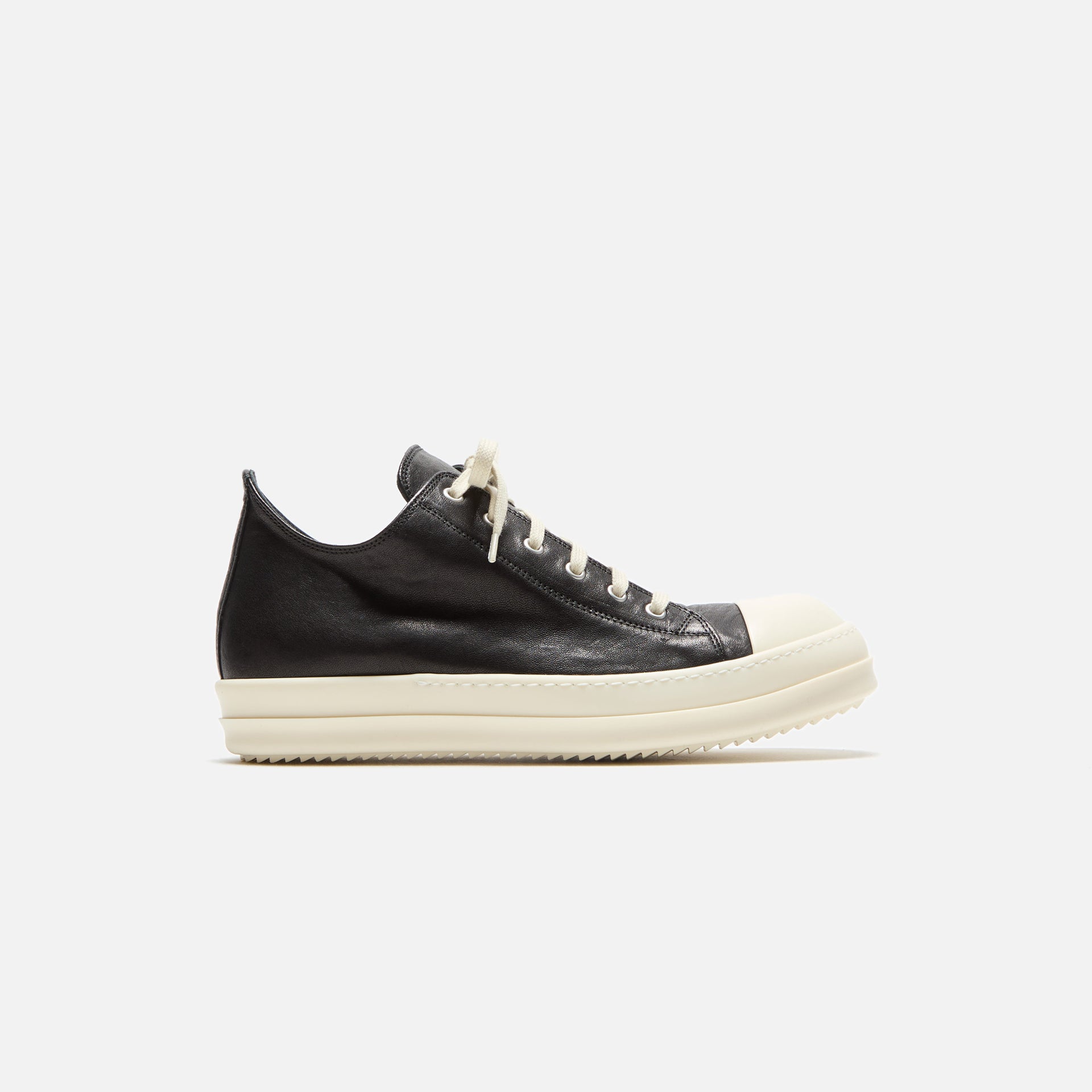 Rick Owens Low Sneakers Scarpe In Pelle - Black / Milk / Milk