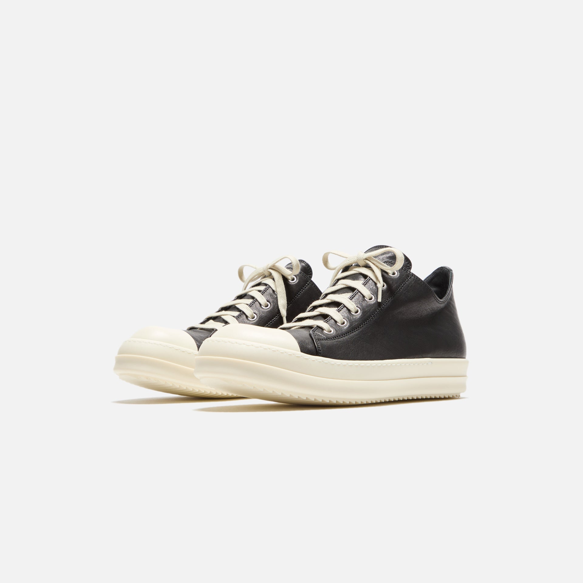 Rick Owens Low Sneakers Scarpe In Pelle - Black / Milk / Milk