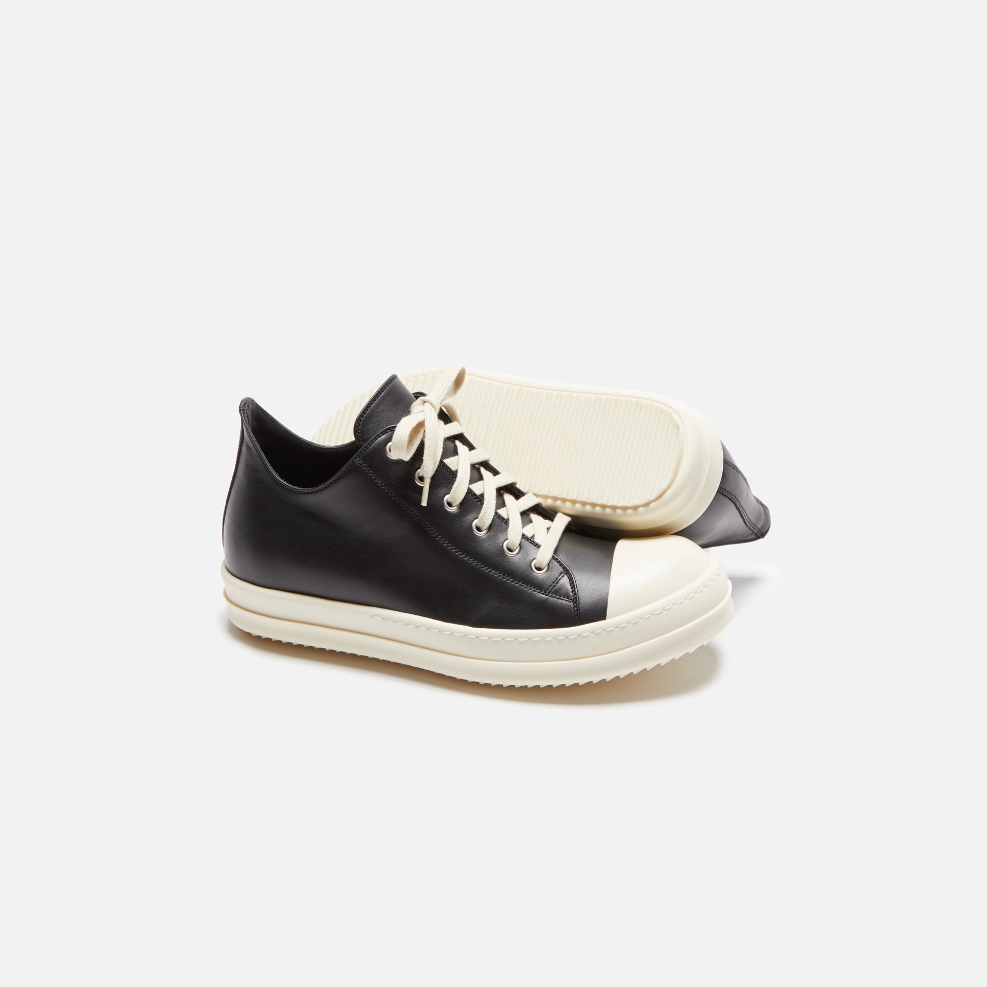 Rick Owens Porterville Low Sneaks - Black / Milk / Milk Scarpe in Pelle