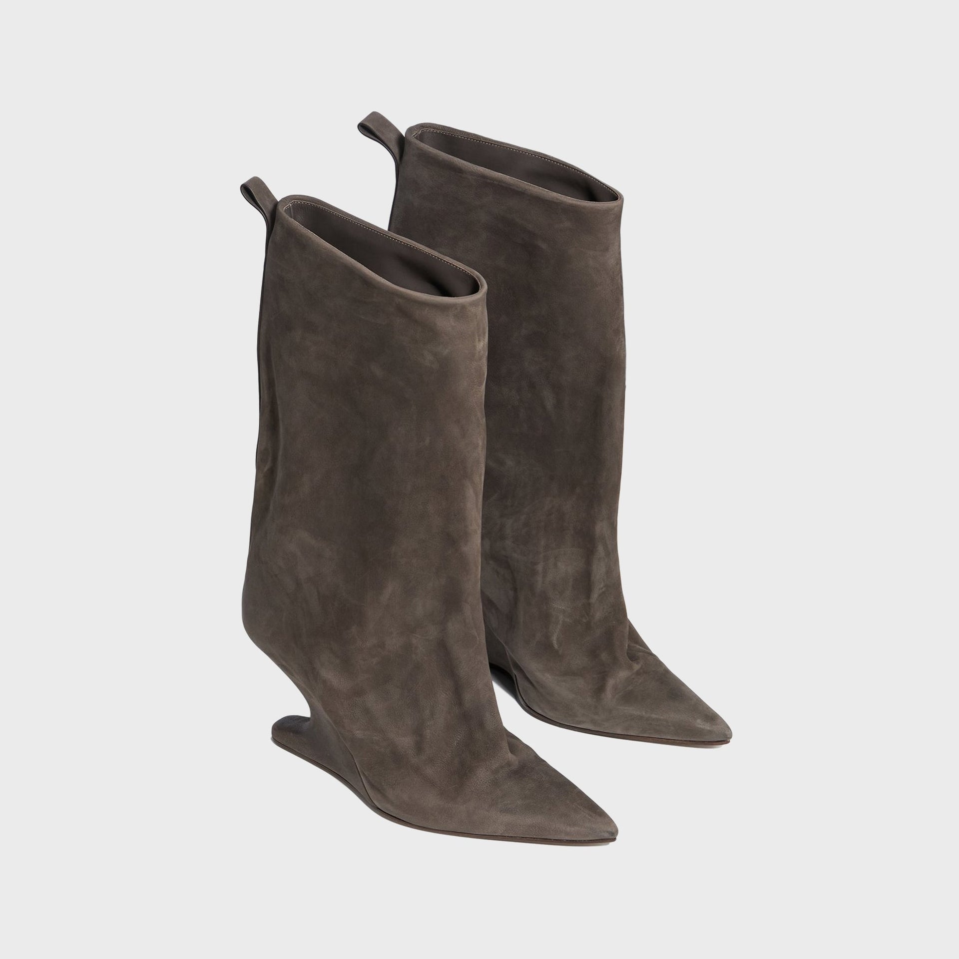 Rick Owens WMNS Cantilever Suede Peep Toe Boots - Dark Dust