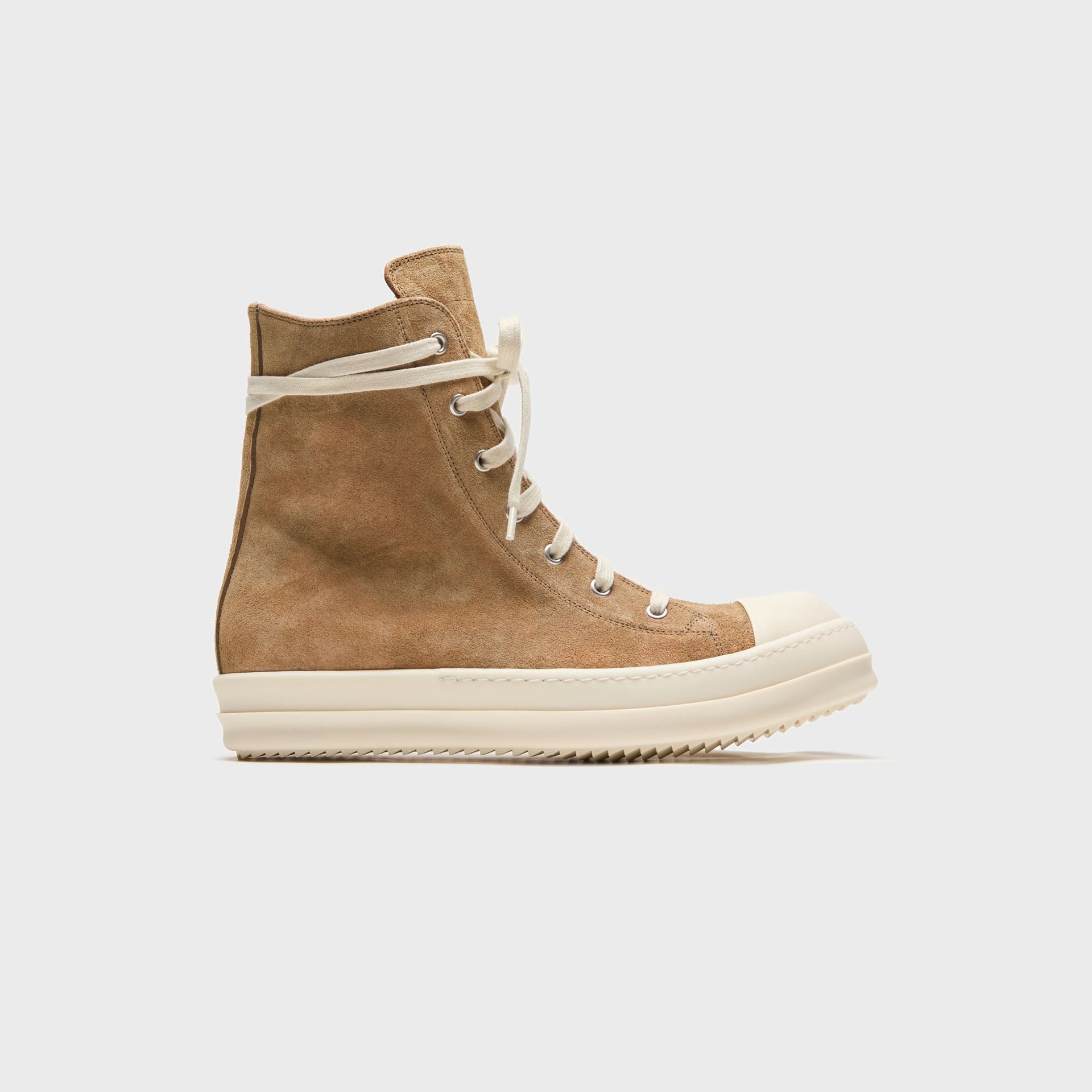 Rick Owens WMNS Temple Sumi Suede High Top Sneakers - Brown / Milk