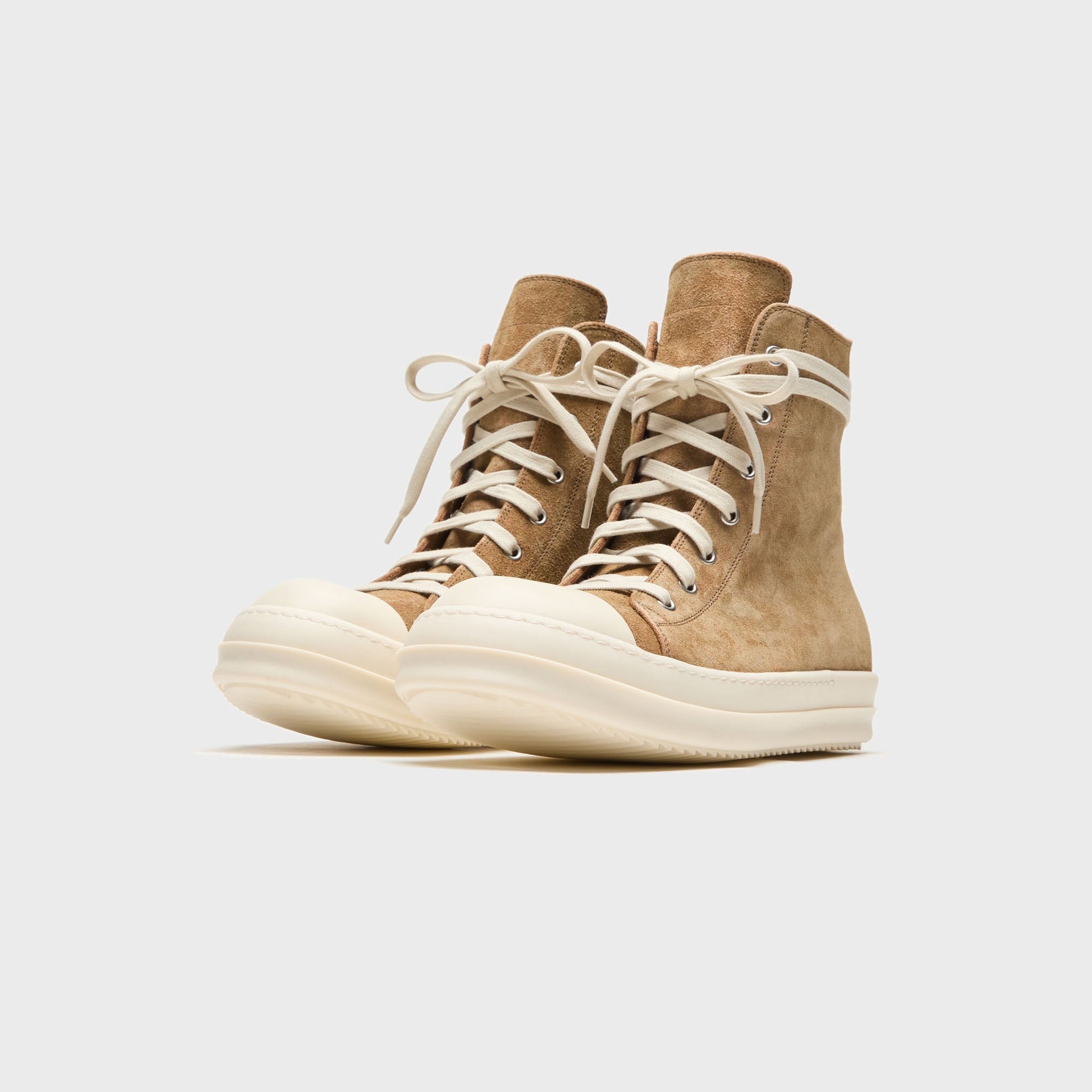 Rick Owens WMNS Temple Sumi Suede High Top Sneakers - Brown / Milk