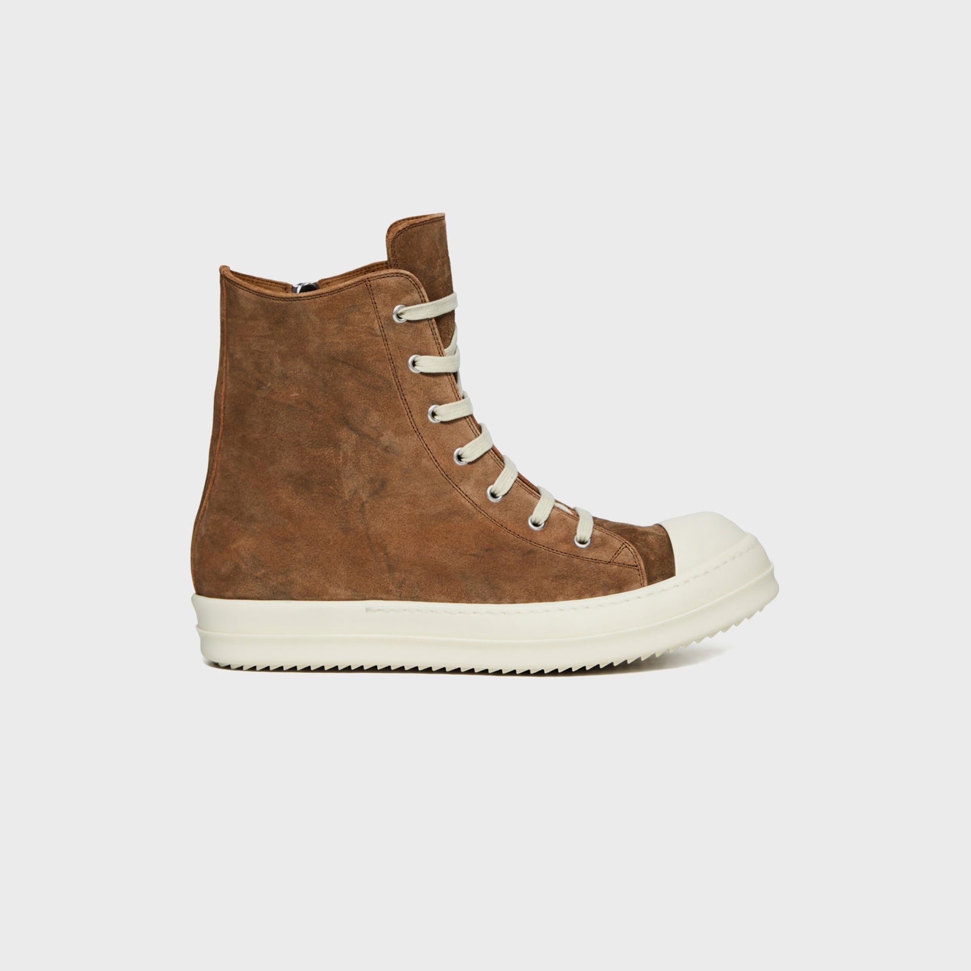 Rick Owens WMNS Temple Sumi Suede High Top Sneakers - Brown / Milk / Milk