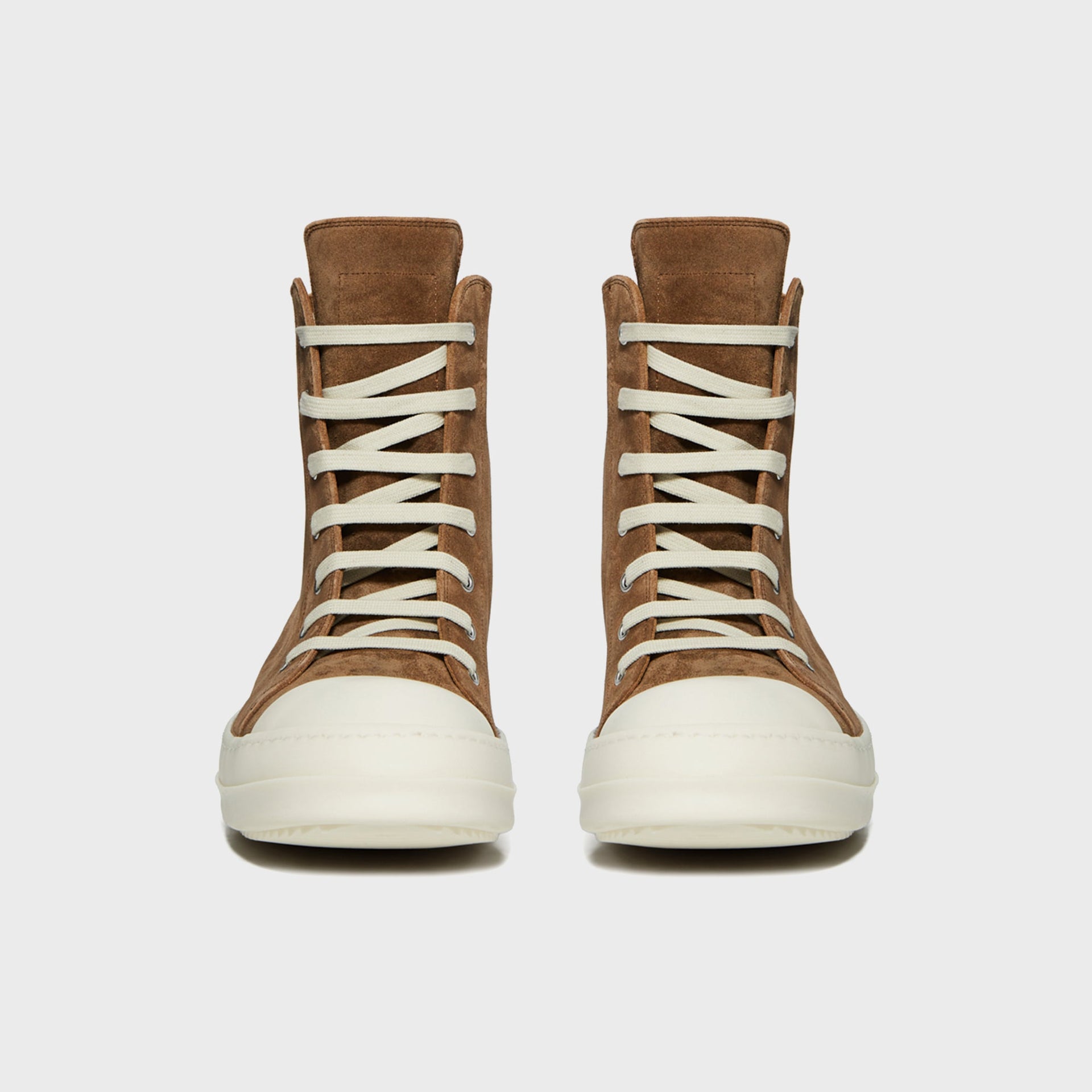 Rick Owens WMNS Temple Sumi Suede High Top Sneakers - Brown / Milk / Milk