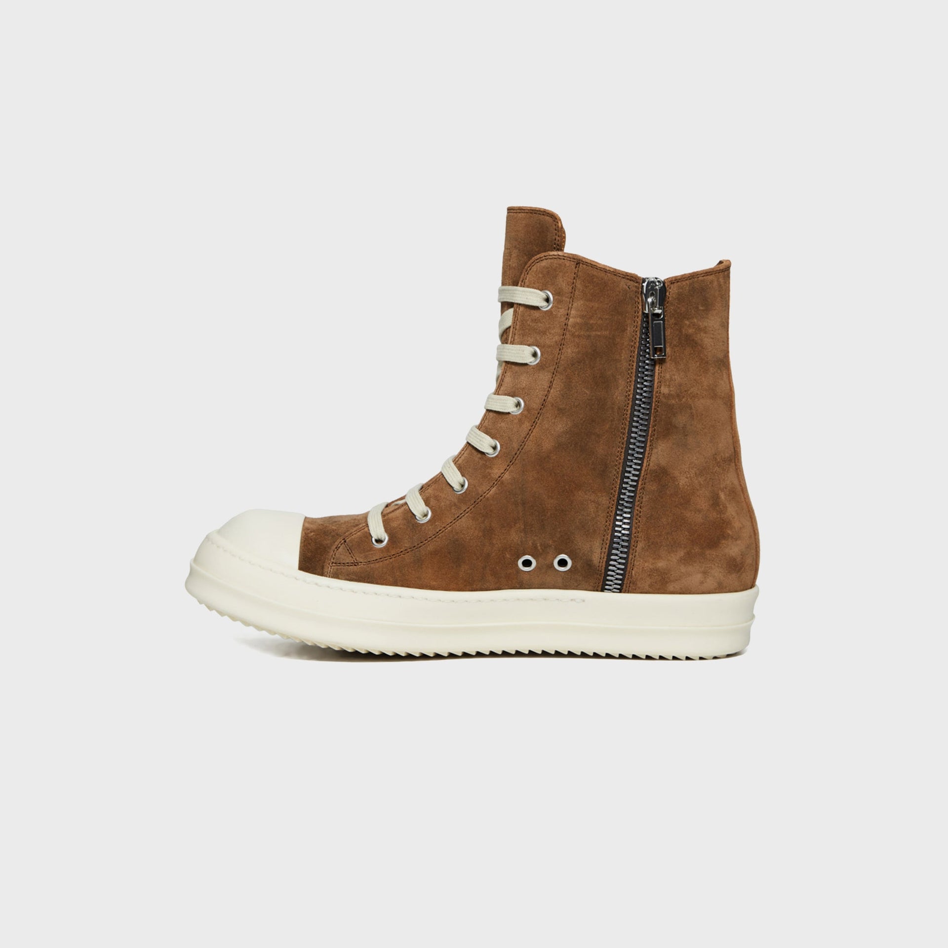 Rick Owens WMNS Temple Sumi Suede High Top Sneakers - Brown / Milk / Milk