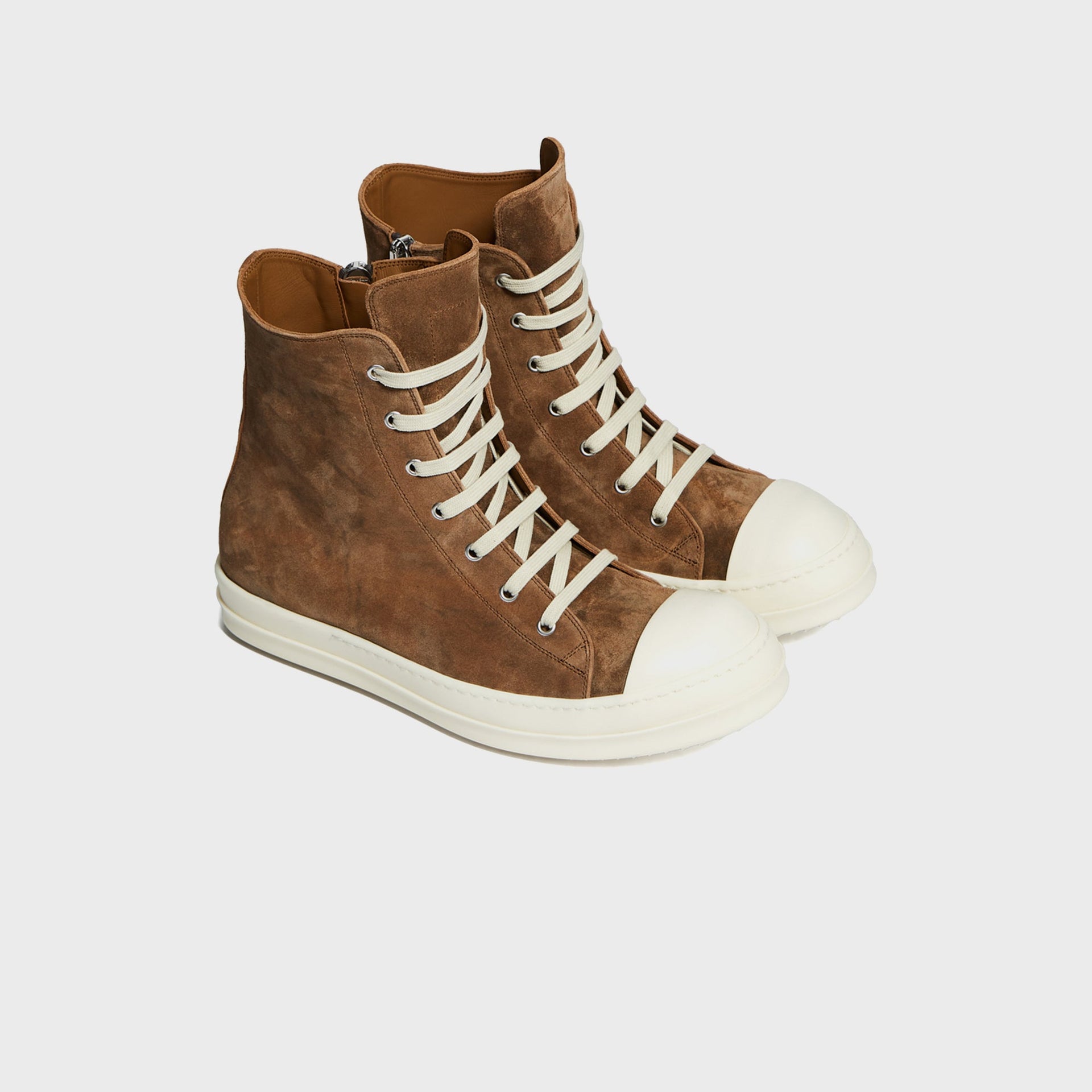 Rick Owens WMNS Temple Sumi Suede High Top Sneakers - Brown / Milk / Milk