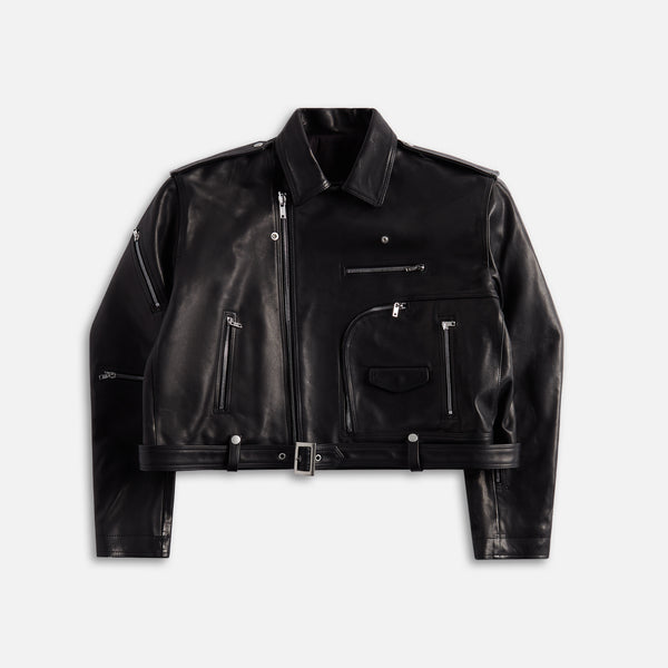 Rick Owens stooges ダブルライダース S BLACK 48 Rick Owens Giacca In Pelle Cropped Jumbo Bauhaus Stooges