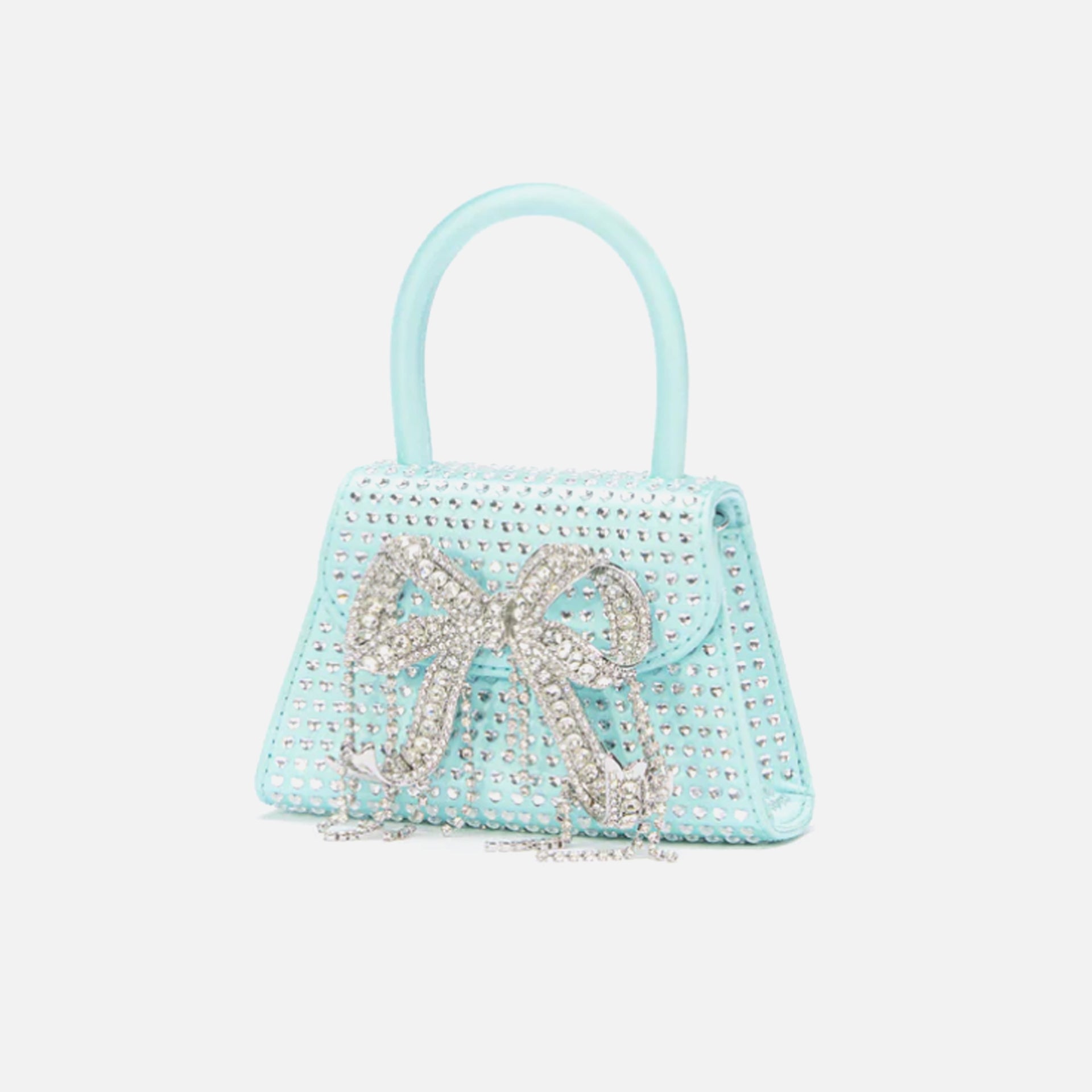 Self-Portrait Satin Heart Rhinestone Micro Bow Bag - Blue