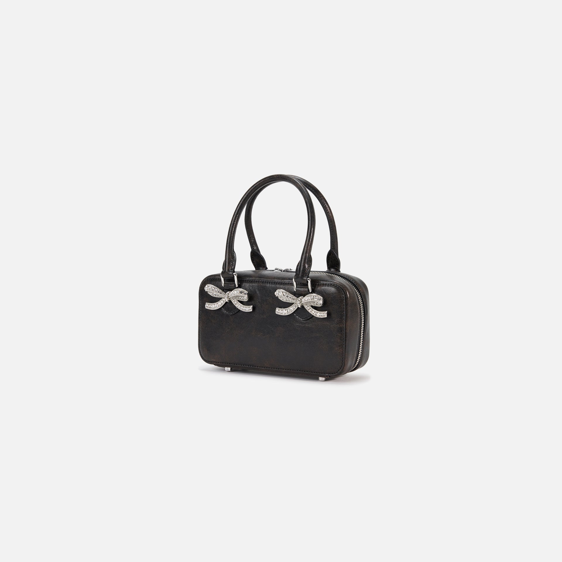 Self-Portrait Black Distressed Leather Mini Tote Bag - Black