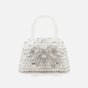 Self-Portrait Embellished Micro Bow Bag - White