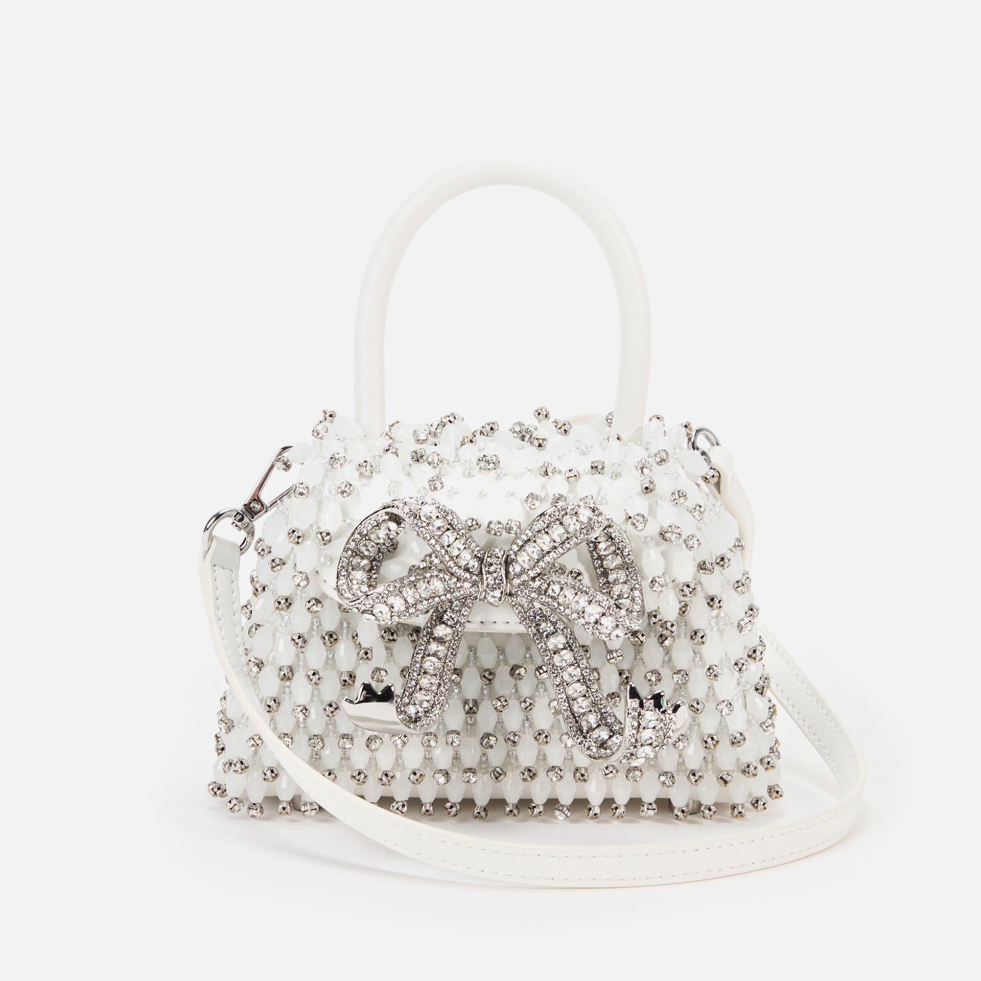 Self-Portrait Embellished Micro Bow Bag - White