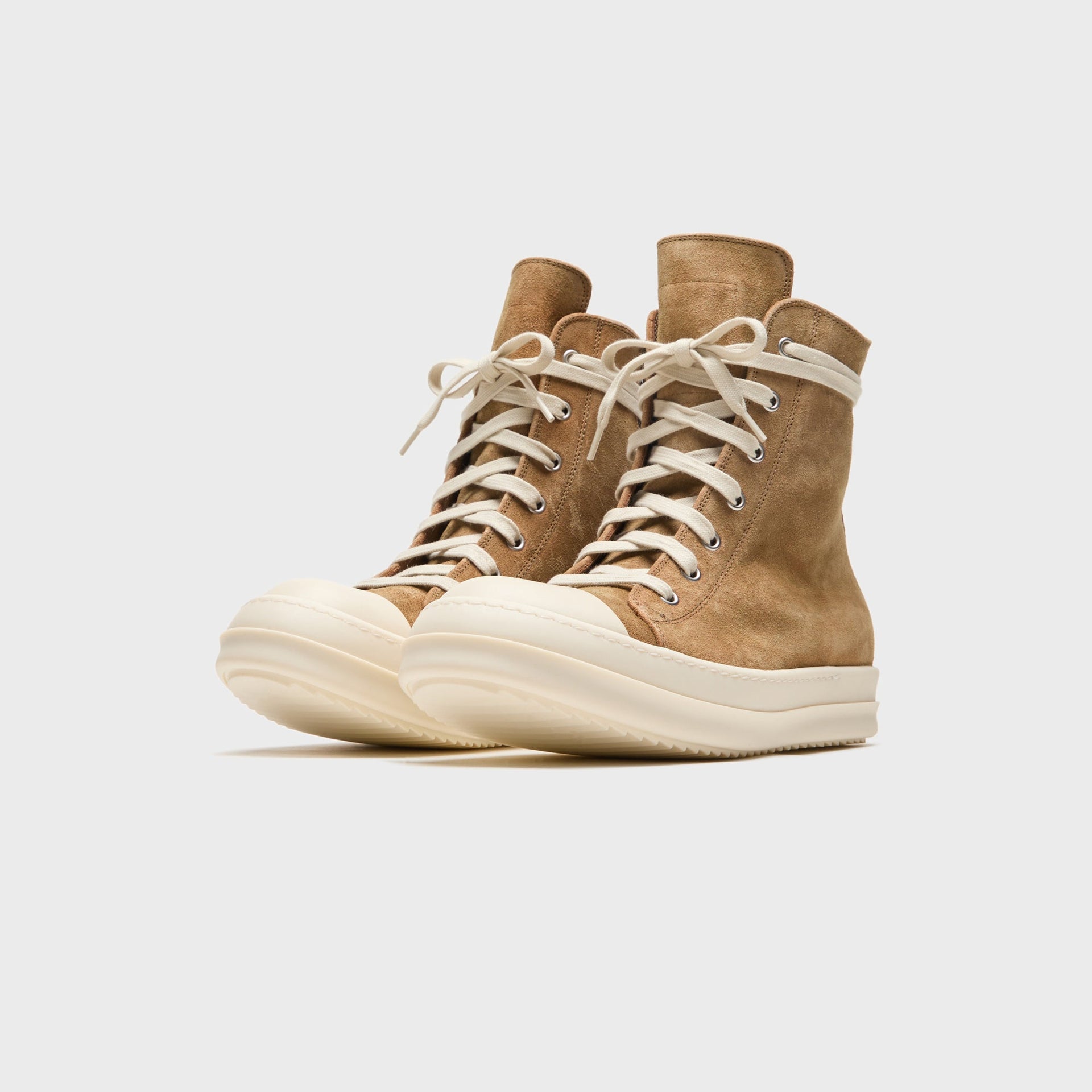 Rick Owens Temple Sumi Suede High Top Sneakers - Brown / Milk / Milk