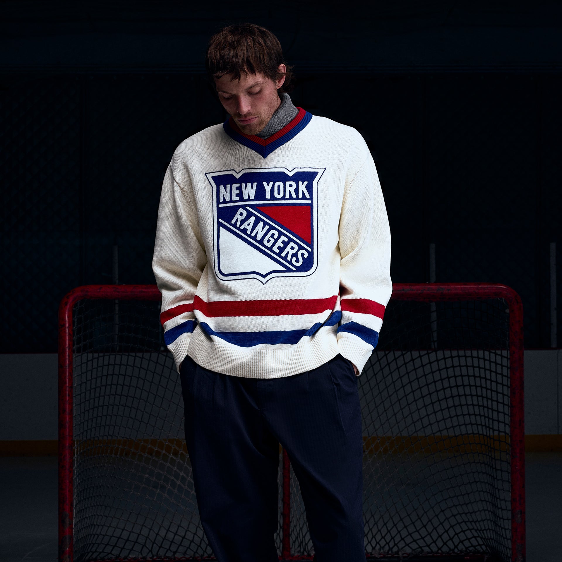 Kith for the New York Rangers V-Neck Lewis Sweater - Sandrift