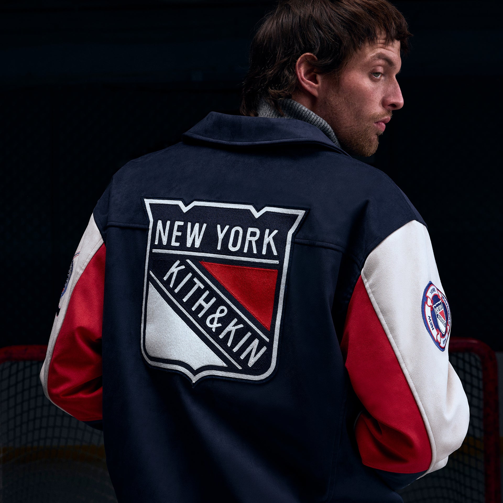 Kith for the New York Rangers Faux Suede Lamont Coaches Jacket - Nocturnal