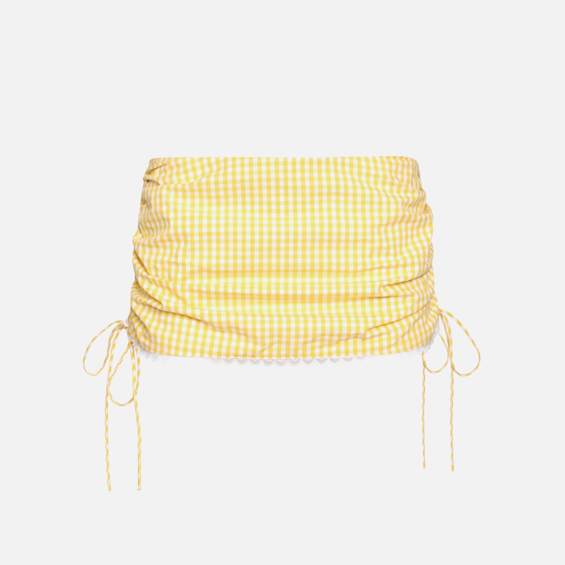 GUIZIO Gingham Ruched Side Tie Mini Skirt - Limonchello