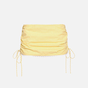 GUIZIO Gingham Ruched Side Tie Mini Skirt - Limonchello