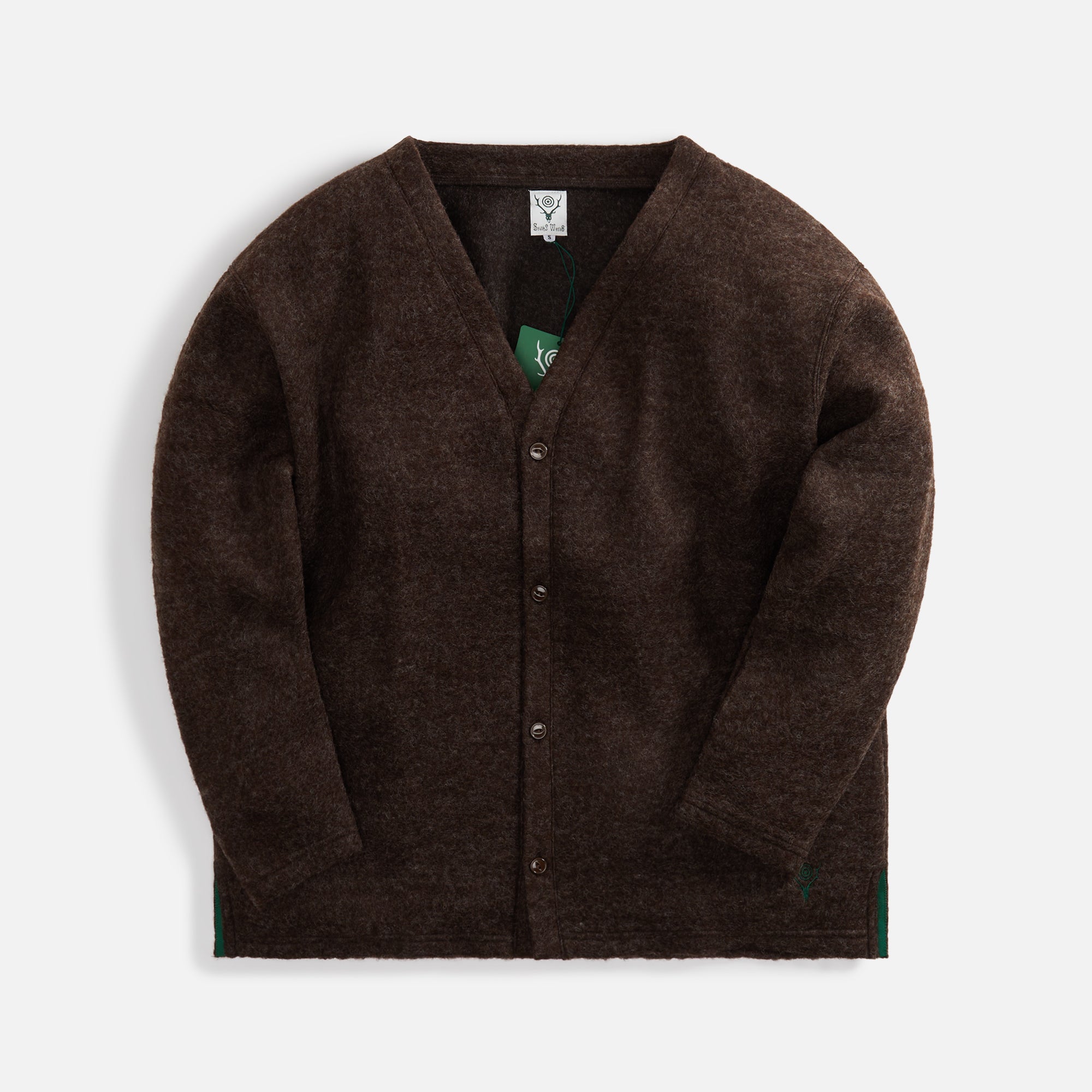 South2 West8 S.S. V Neck Cardigan W/PE Boiled Jersey - Brown – Kith