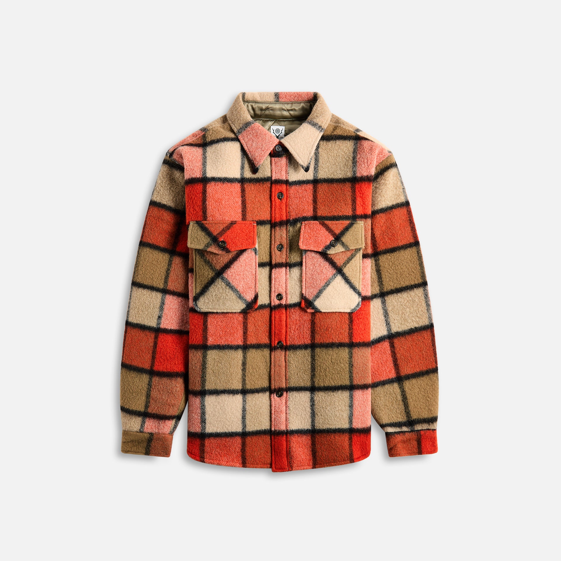 South2 West8 Western Shirt Wool Brushed Plaid Twill - Brick