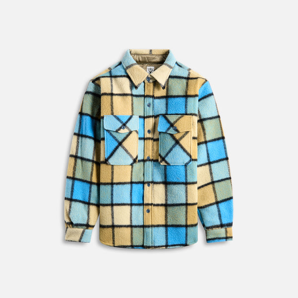 South2 West8 Western Shirt Wool Brushed Plaid Twill - Blue 