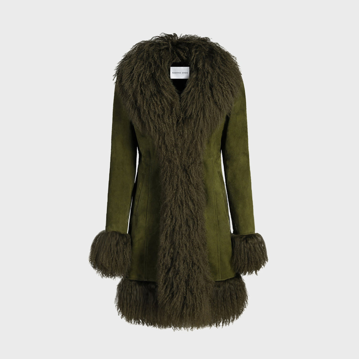 Susanna Chow Dorothy Suede Midi Coat - Olive Green