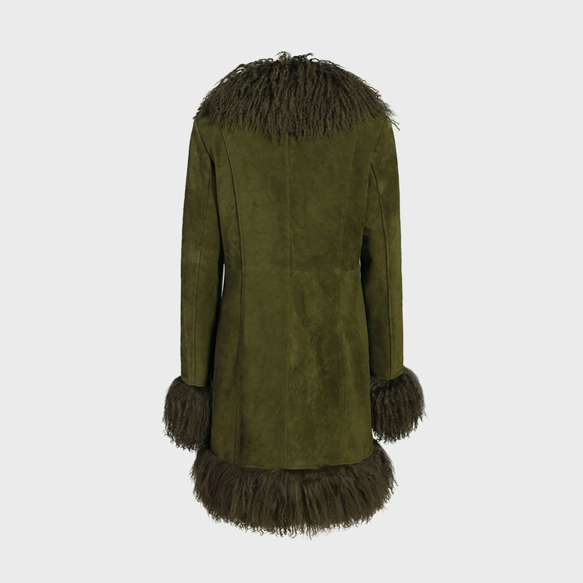 Susanna Chow Dorothy Suede Midi Coat - Olive Green