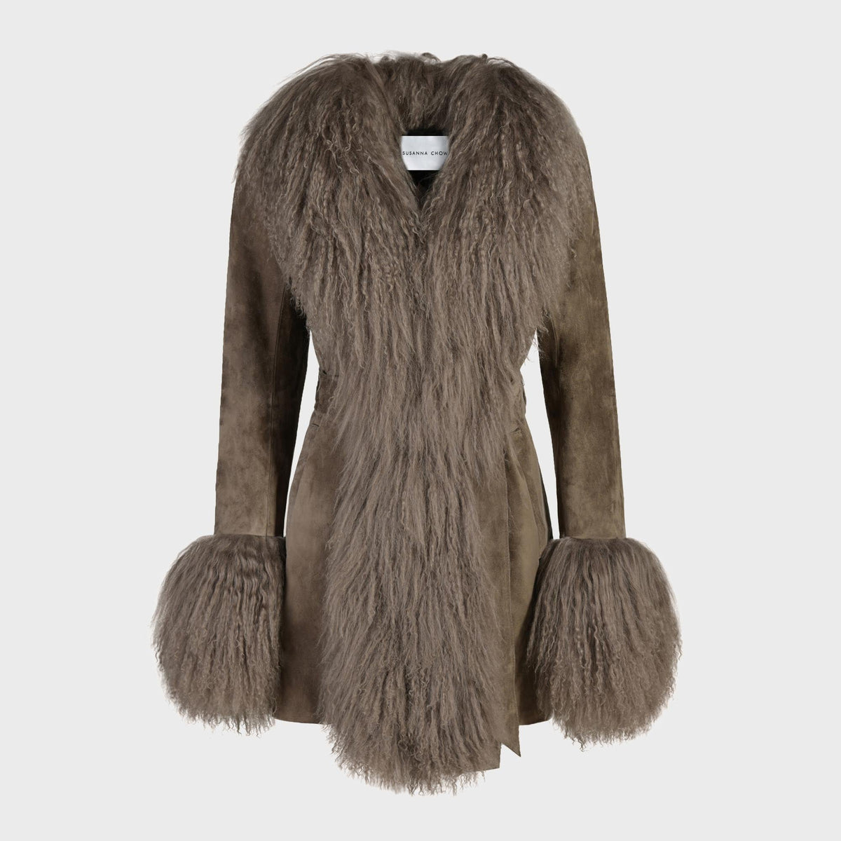 Susanna Chow Inez Suede Shearling Midi Coat - Etaupe