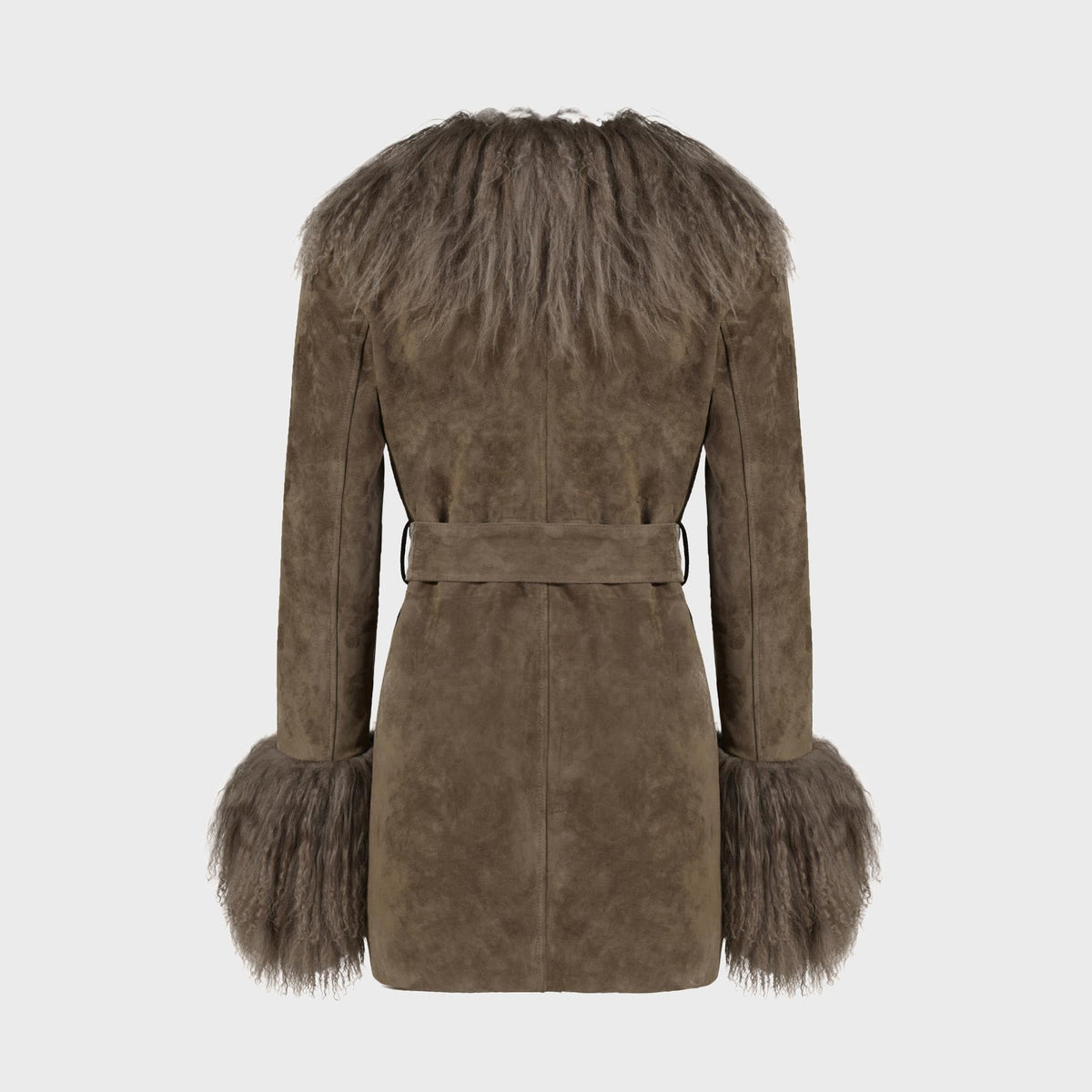 Susanna Chow Inez Suede Shearling Midi Coat - Etaupe