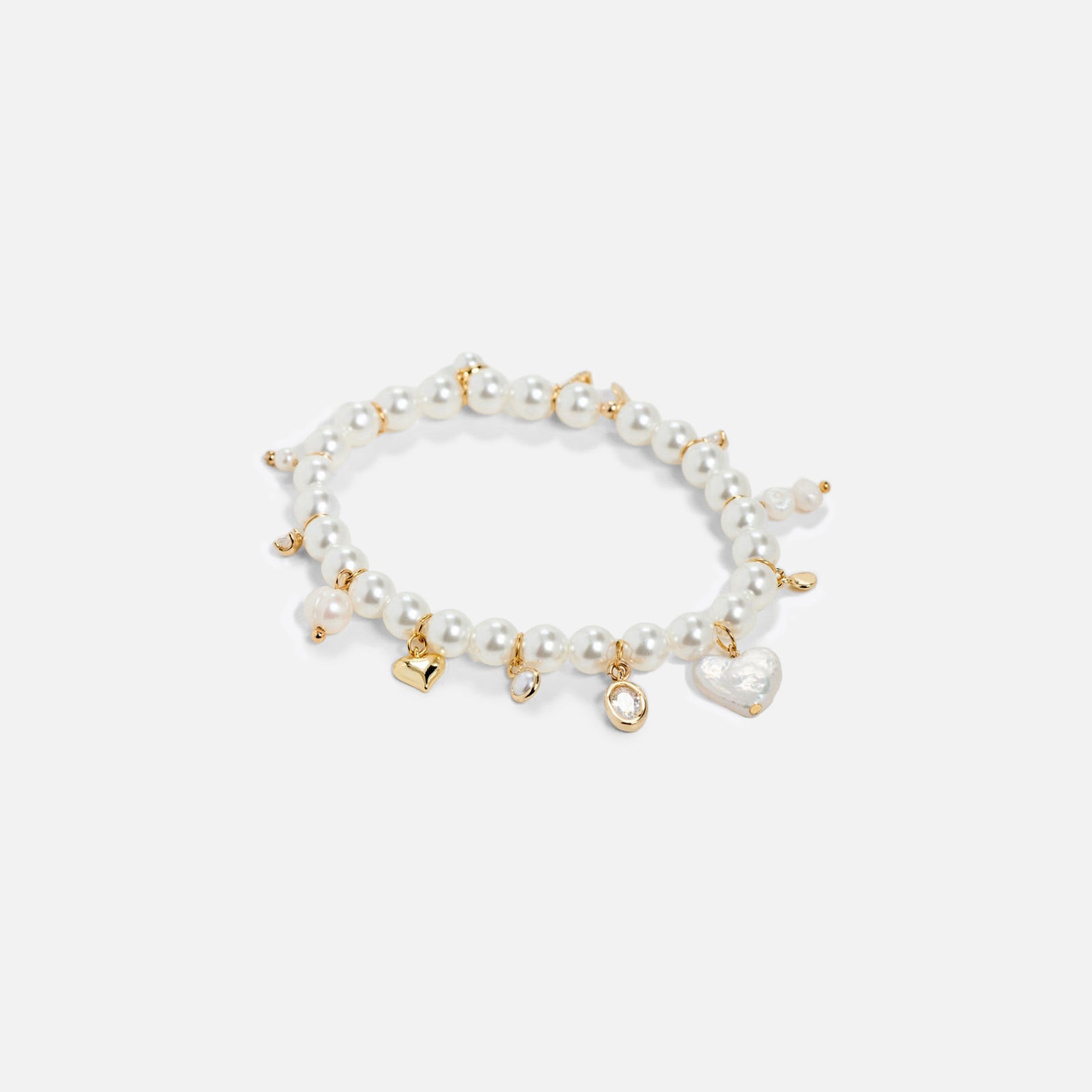 SHASHI Pearl Charm Bracelet - White / Gold