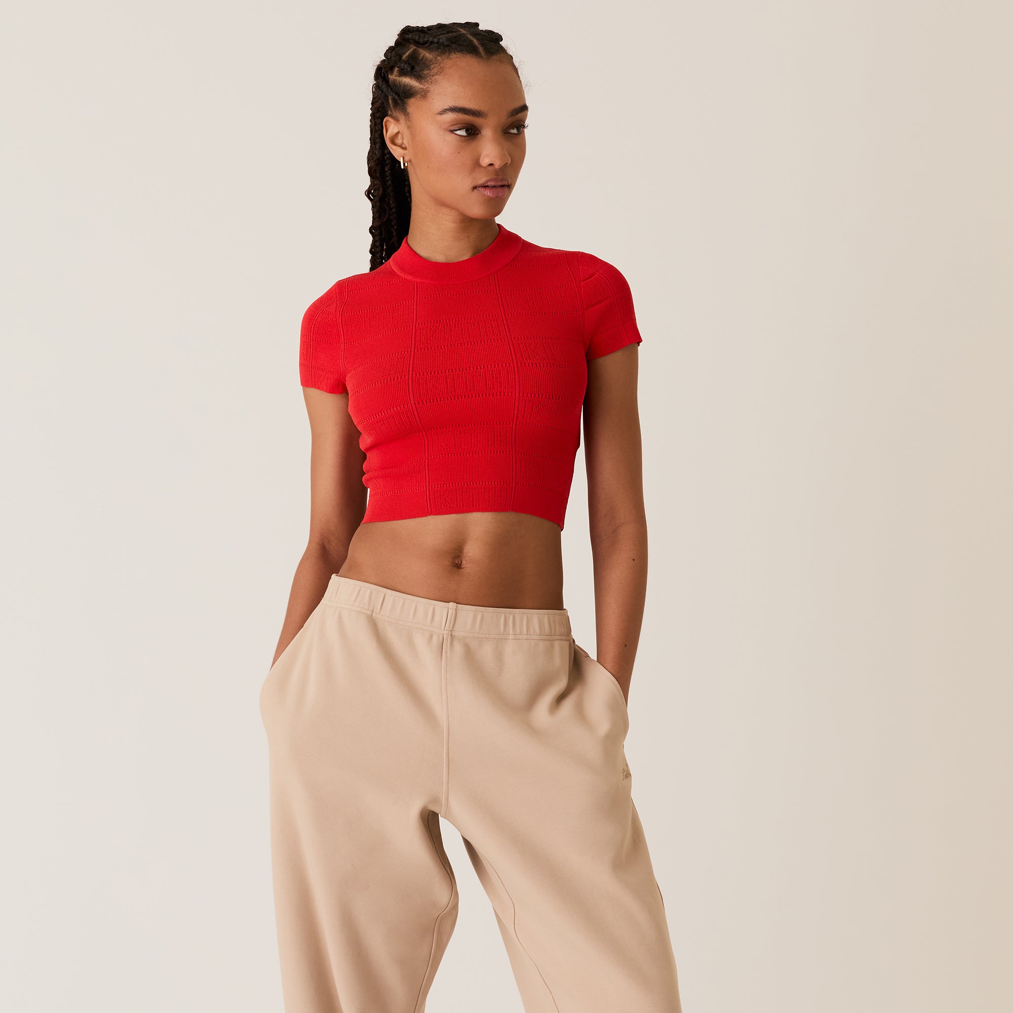 [KITH] Arys Monogram Pointelle Teeモノグラムポワンテルニット Kith Women Arys Monogram Pointelle Tee - Cinnabar