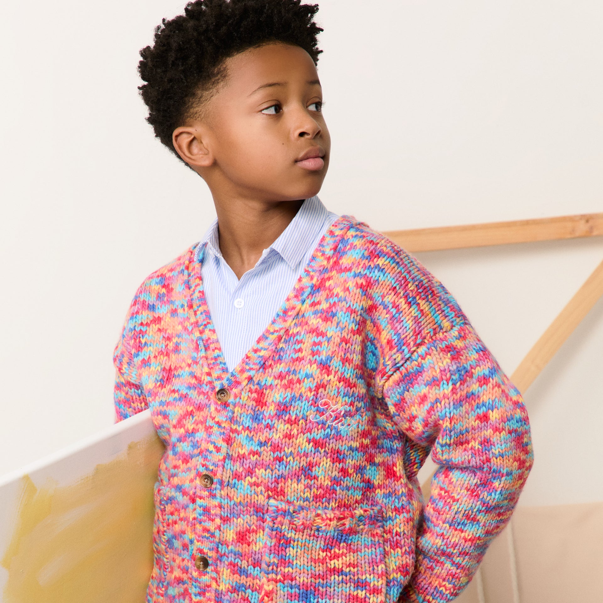 Kith Kids Weirfield Logo Space Dye Cardigan - Fervor