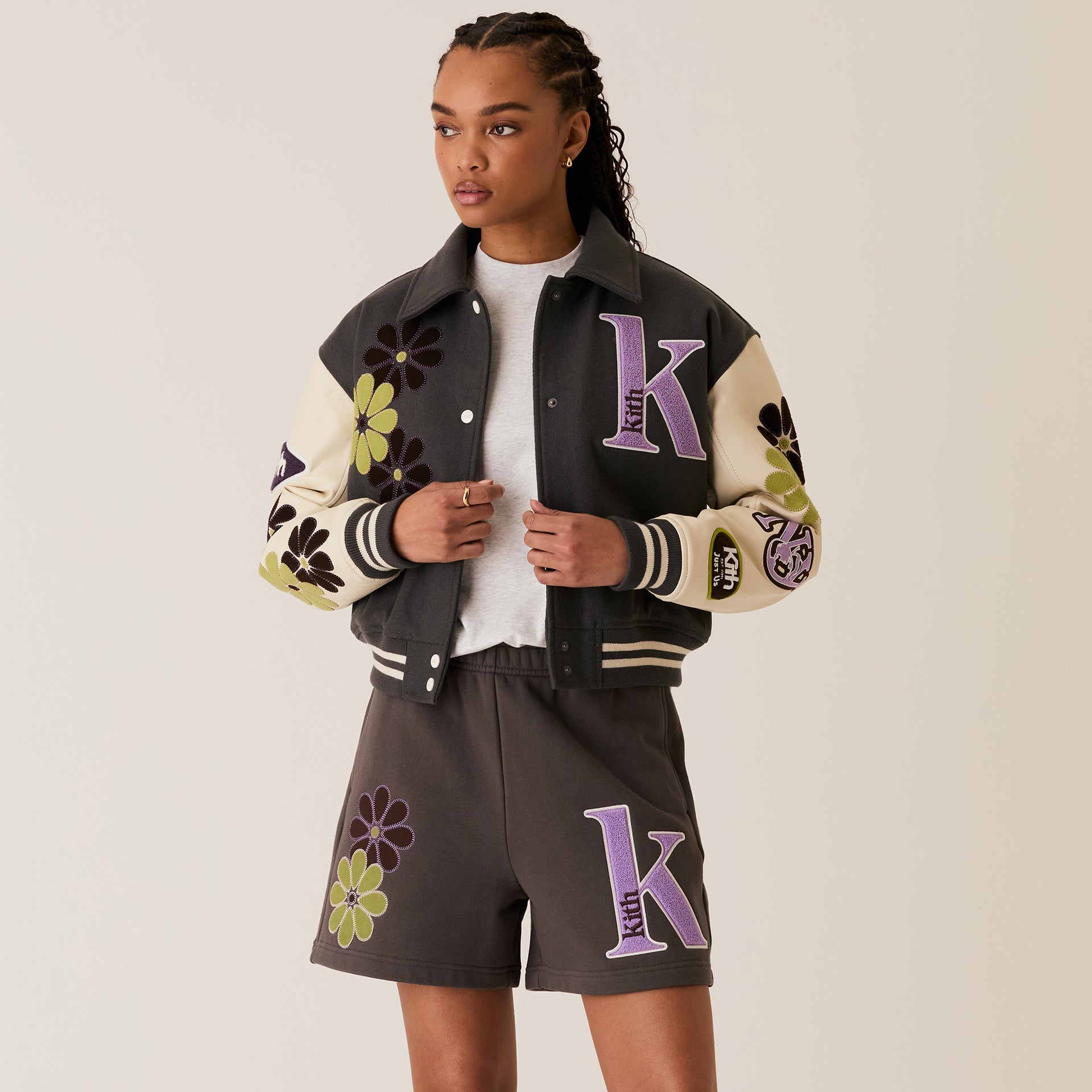 Kith Women Campbell Cropped Floral Varsity Jacket - Hematite