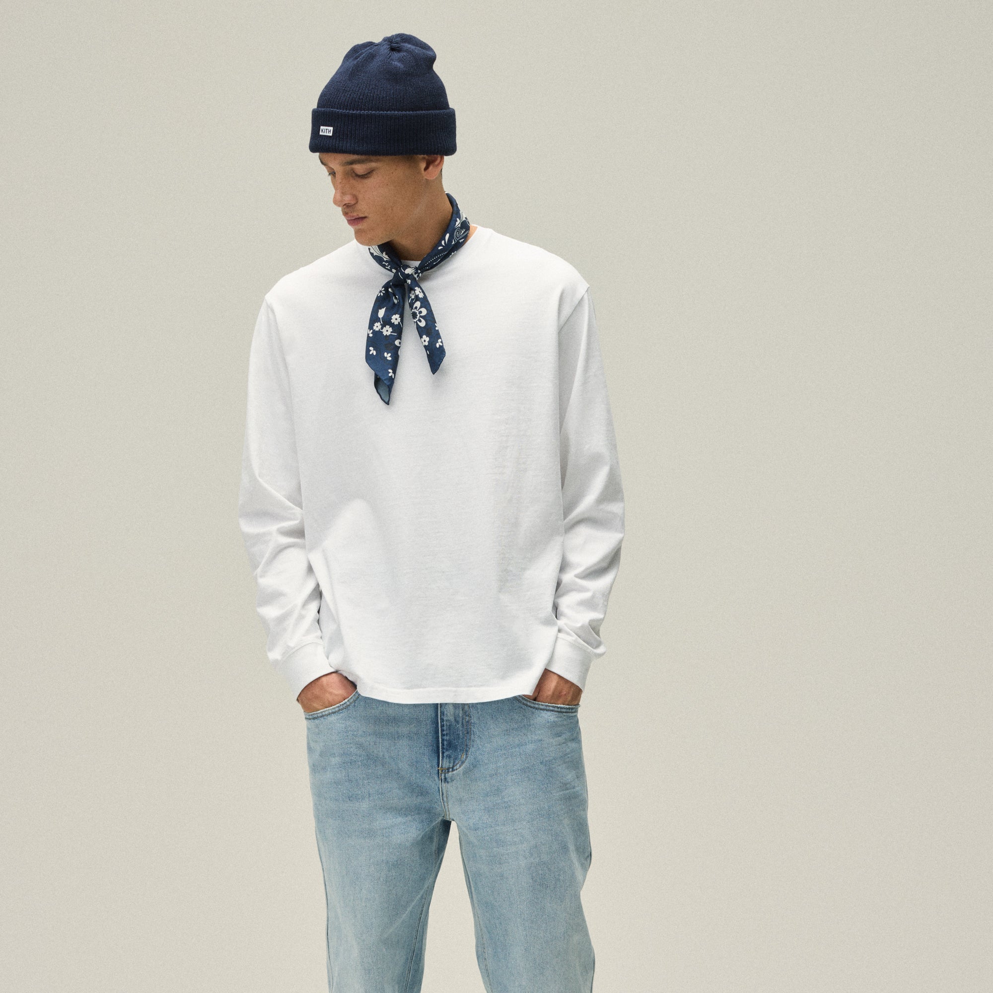 NEW KITH STRIKE THROUGH PANEL BOX LOGO LONG SLEEVE TEE SHIRT