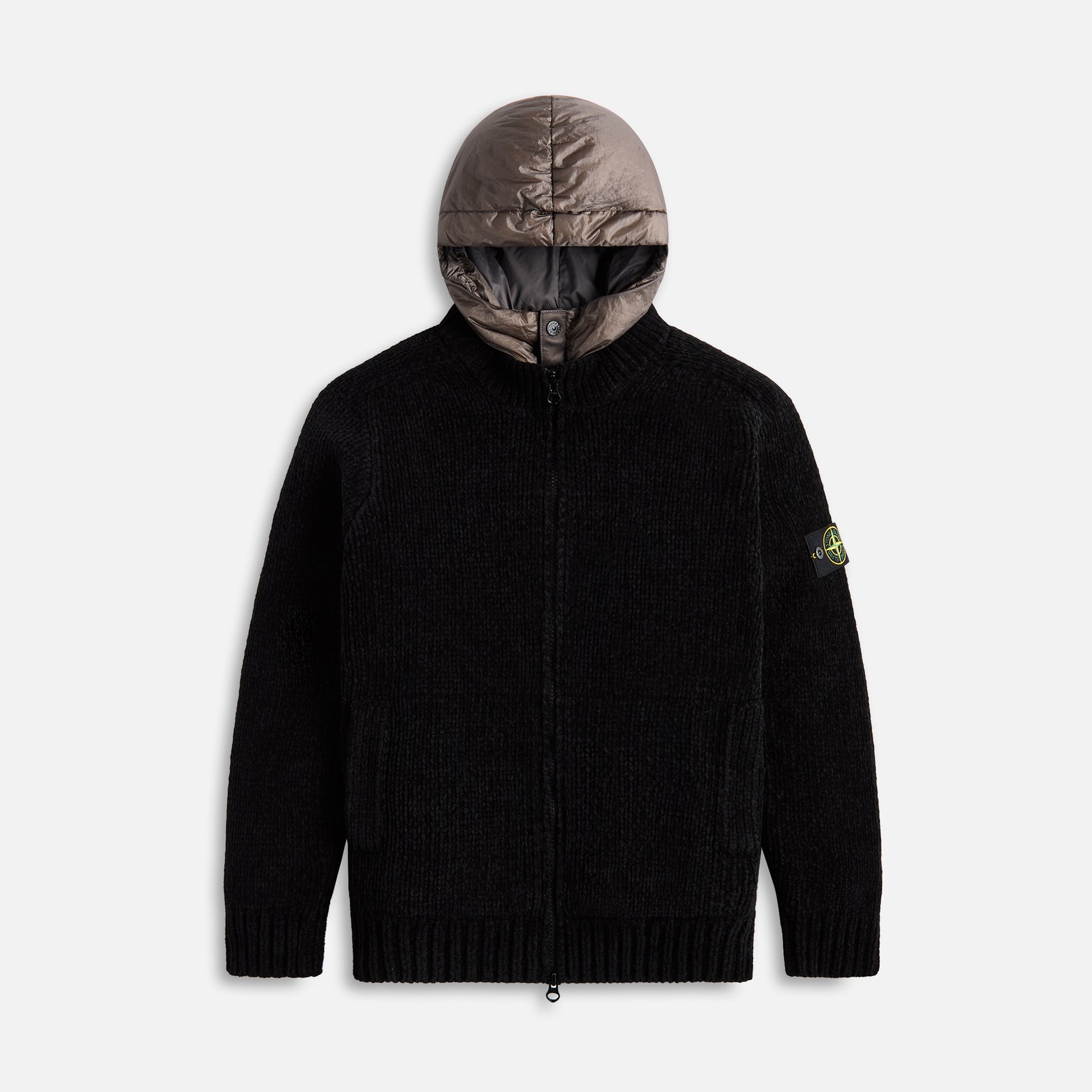 Stone Island Zip Knit Hooded Jacket - Black