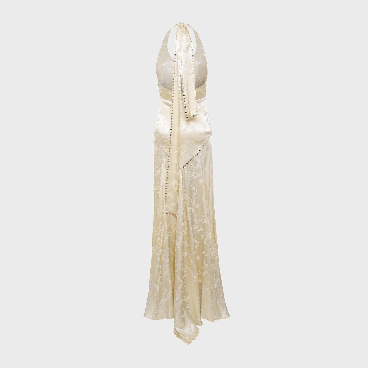 Siedres Raye Embellished Halter Neck Tie Designed Maxi Dress - Ecru