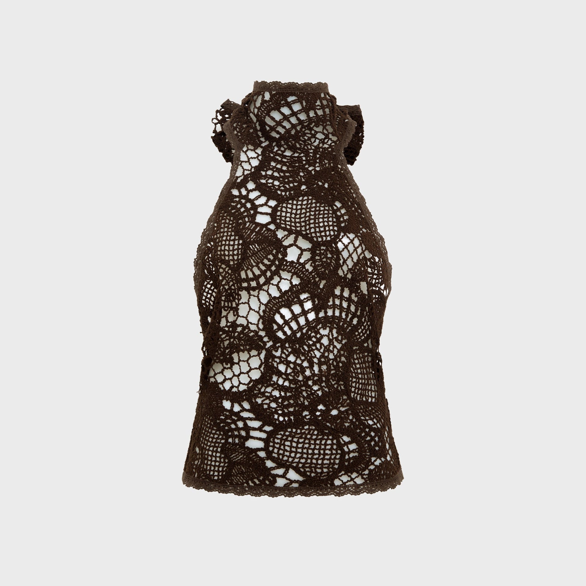 Siedres Indy Halterneck Crocheted Open Knit Texture Top - Brown