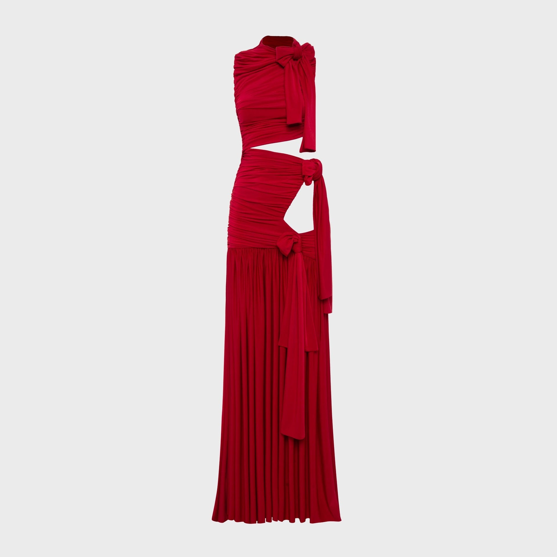 siedres red dress Siedres Exclusive Raye Scarf-detailed Midi Halter Dress in Red