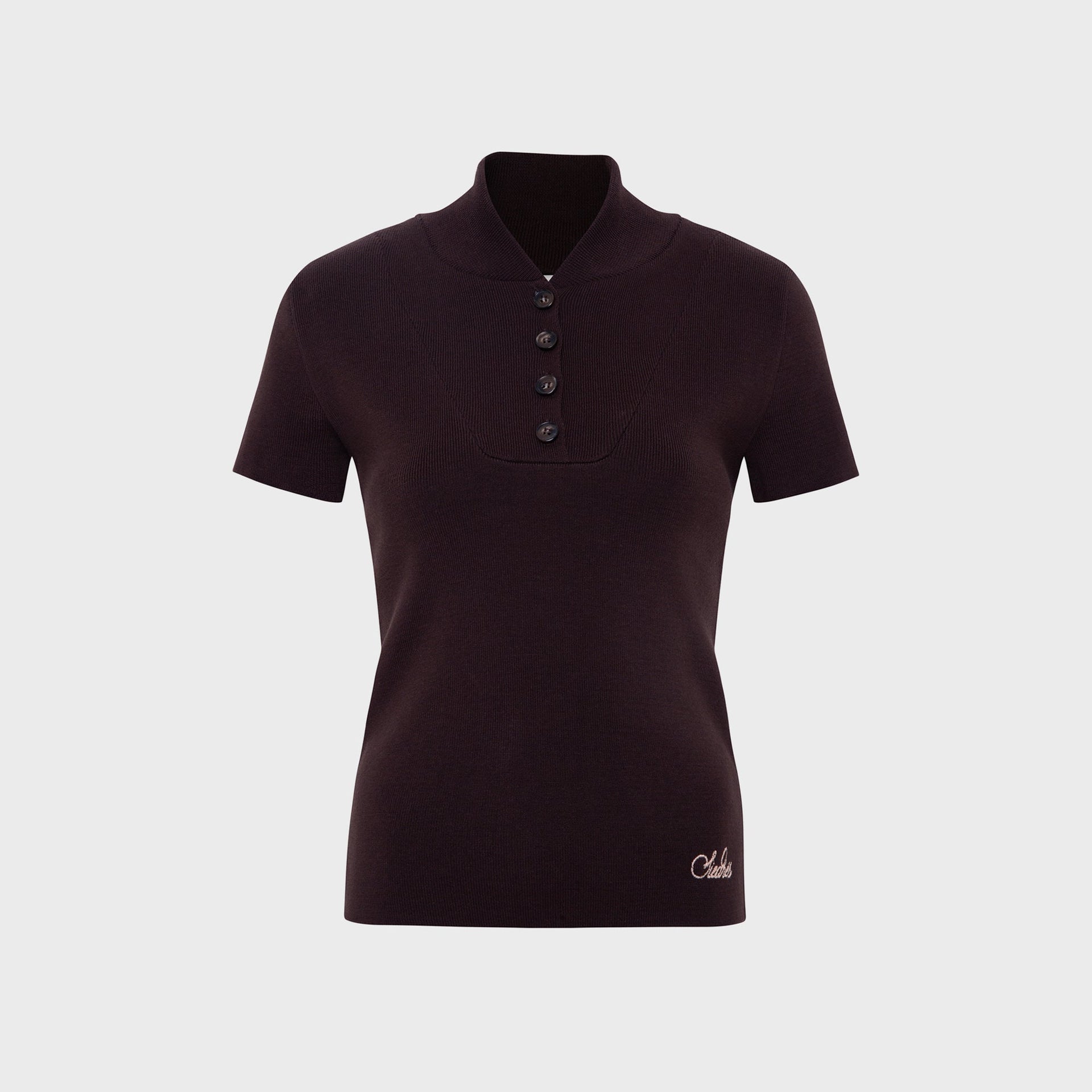 Siedres Mollie Button Detailed Short Sleeve Knit Top - Brown