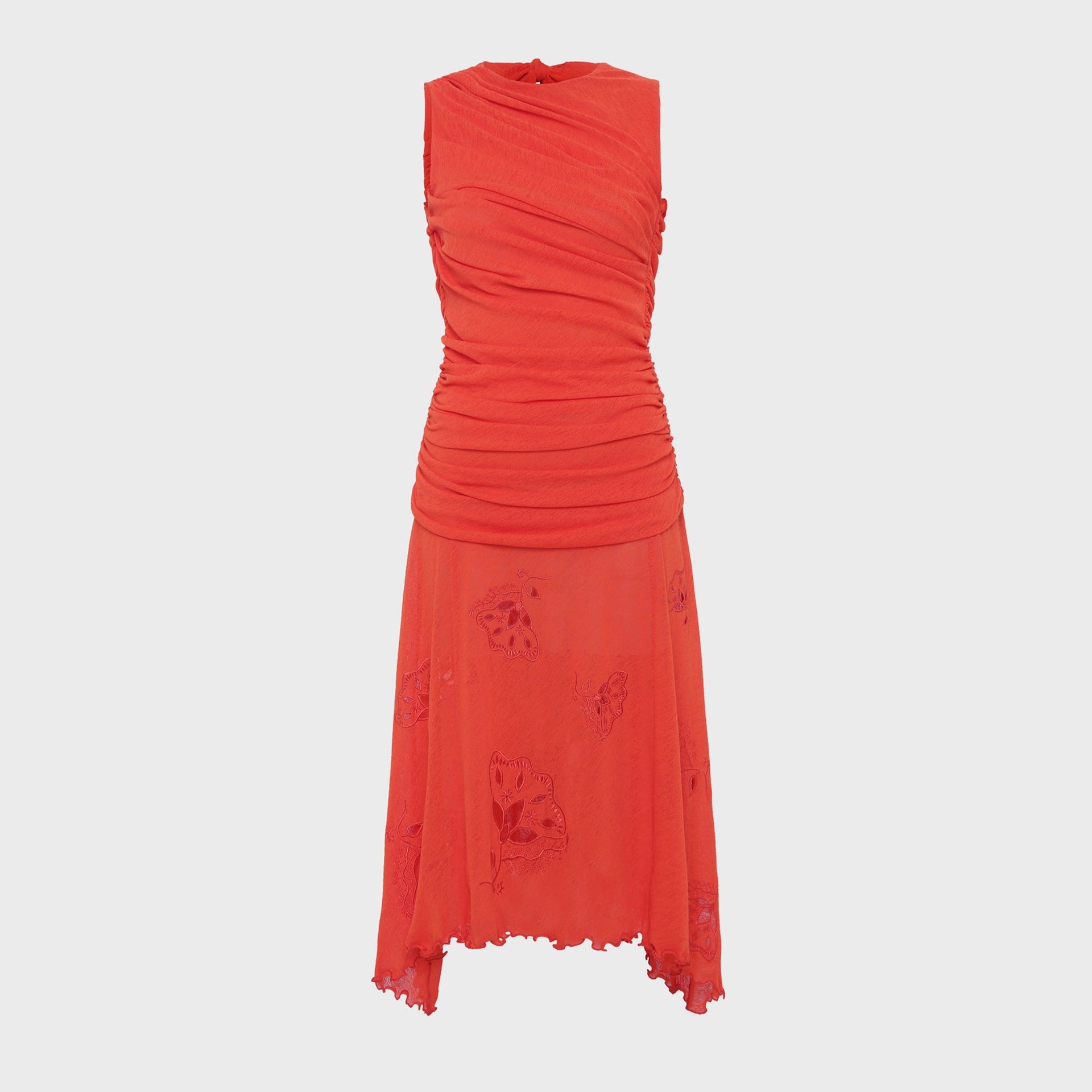 Siedres Nuina Open-Back Ruched Midi Semi Sheer Mesh Dress - Orange Kith Siedres Nuina Open-Back Ruched Midi Semi Sheer Mesh Dress - Orange Kith