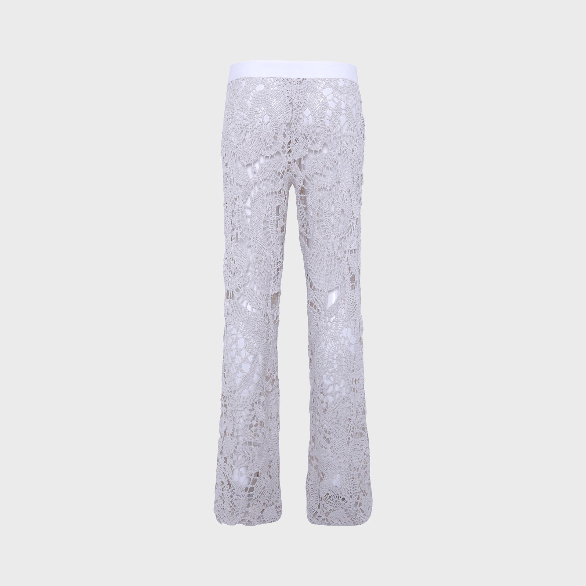 Siedres Leane Straight Leg Crochet Lace-Up Pant - Ecru