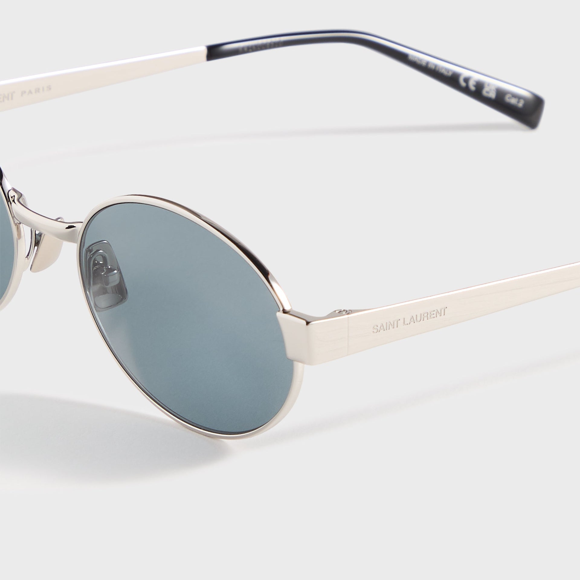 Saint Laurent Round Metal Sunglasses - Silver / Blue