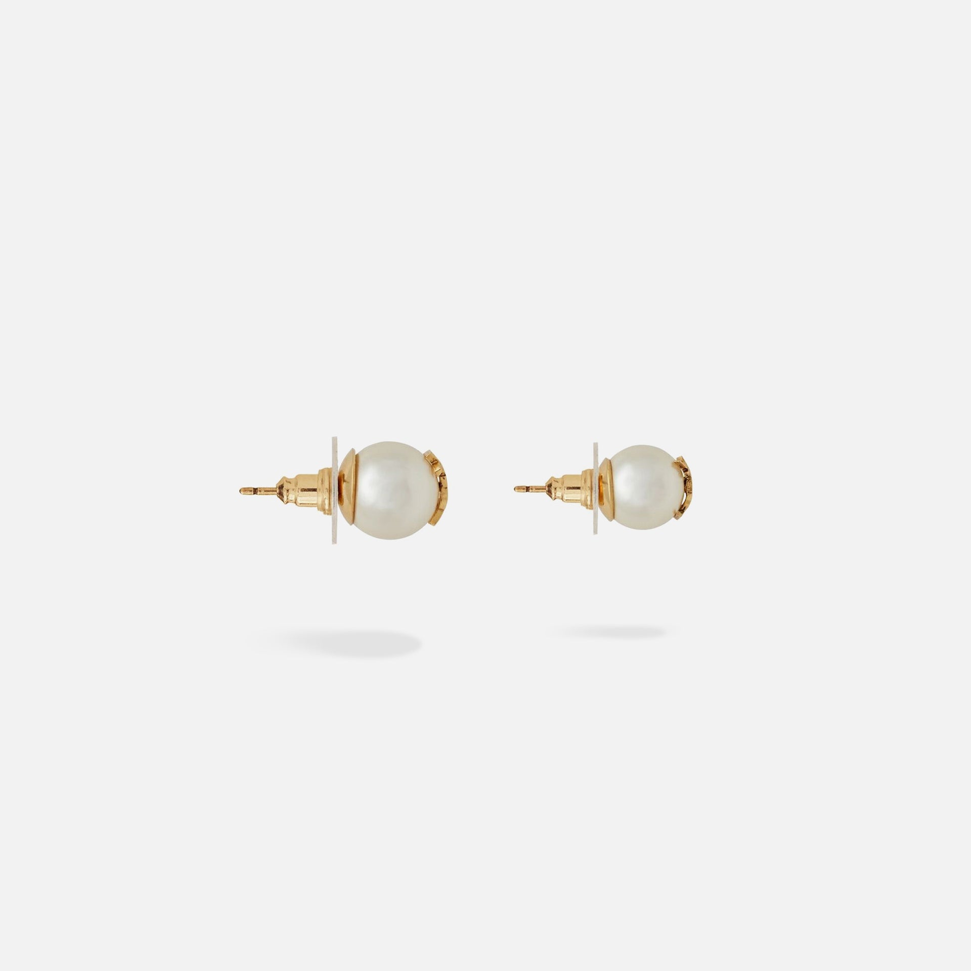 Saint Laurent Asymetric YSL Pearl Earrings - Creme