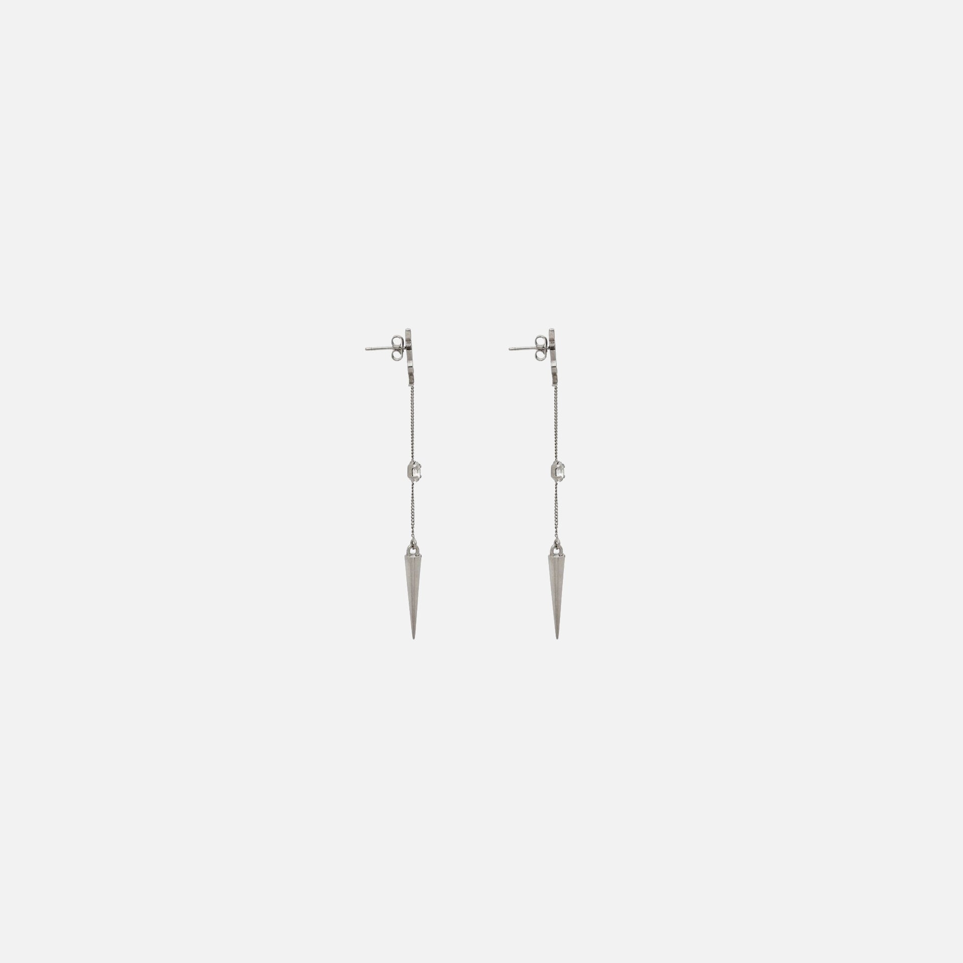 Saint Laurent YSL Rhinestone Spike Earrings - Palladium