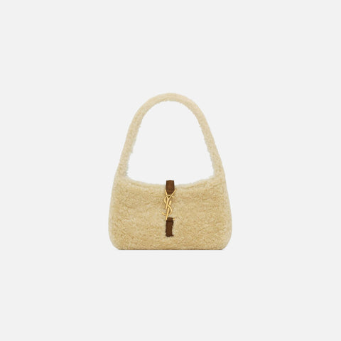 Saint Laurent Mini 5A7 Hobo Shearling Bag - Natural Beige
